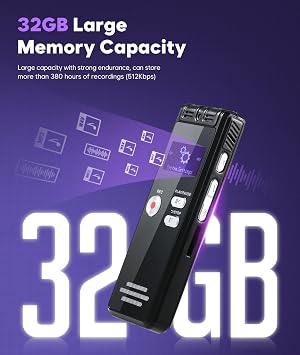 Digital Voice Activated Recorder - 3072Kpbs HD Dual MIC Dictaphone with Noise Reduction, 4200 Hours Audio Recording for Interviews/Classes/Meetings (32GB)