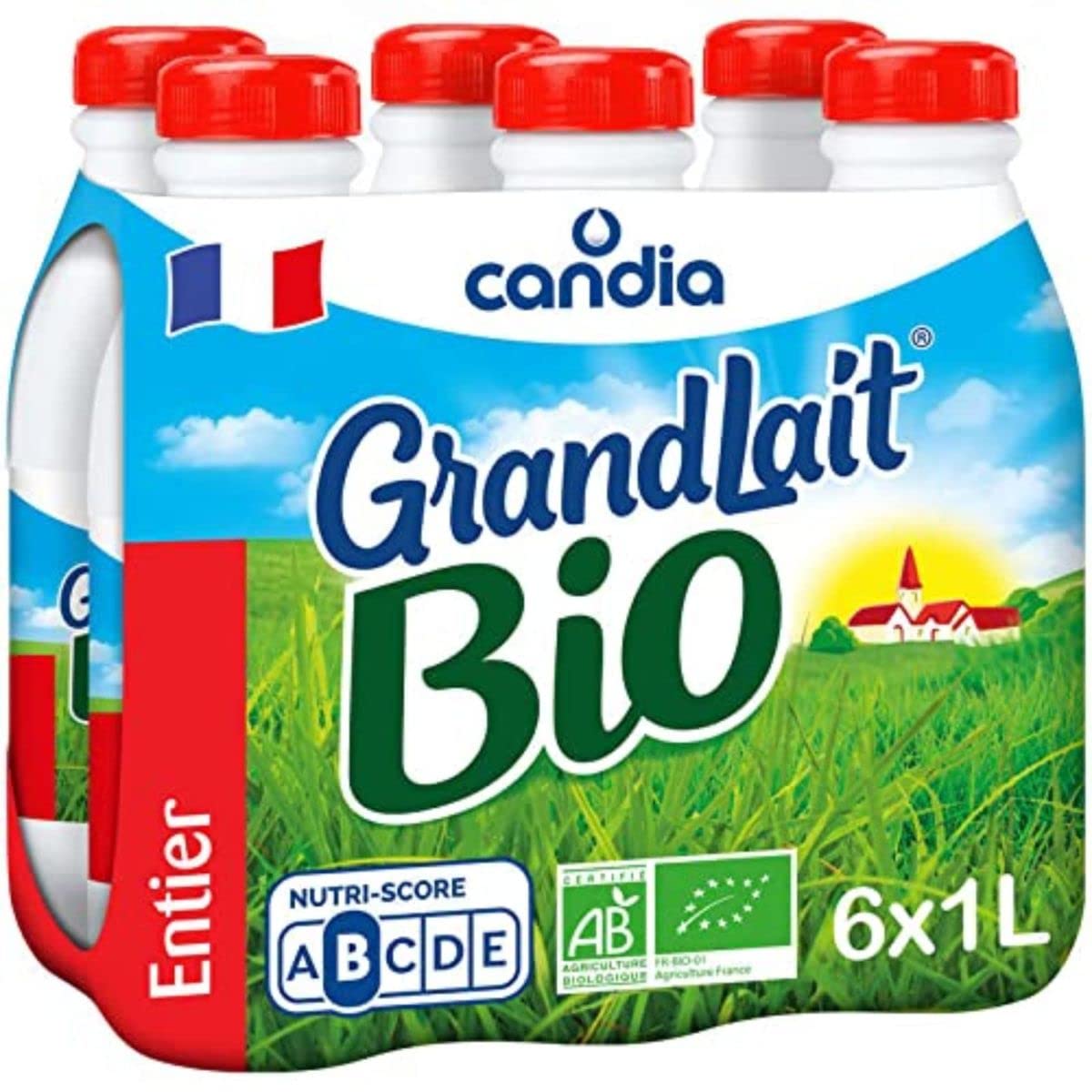Candia Grand Lait Bio Lait Entier, 6 x 1L