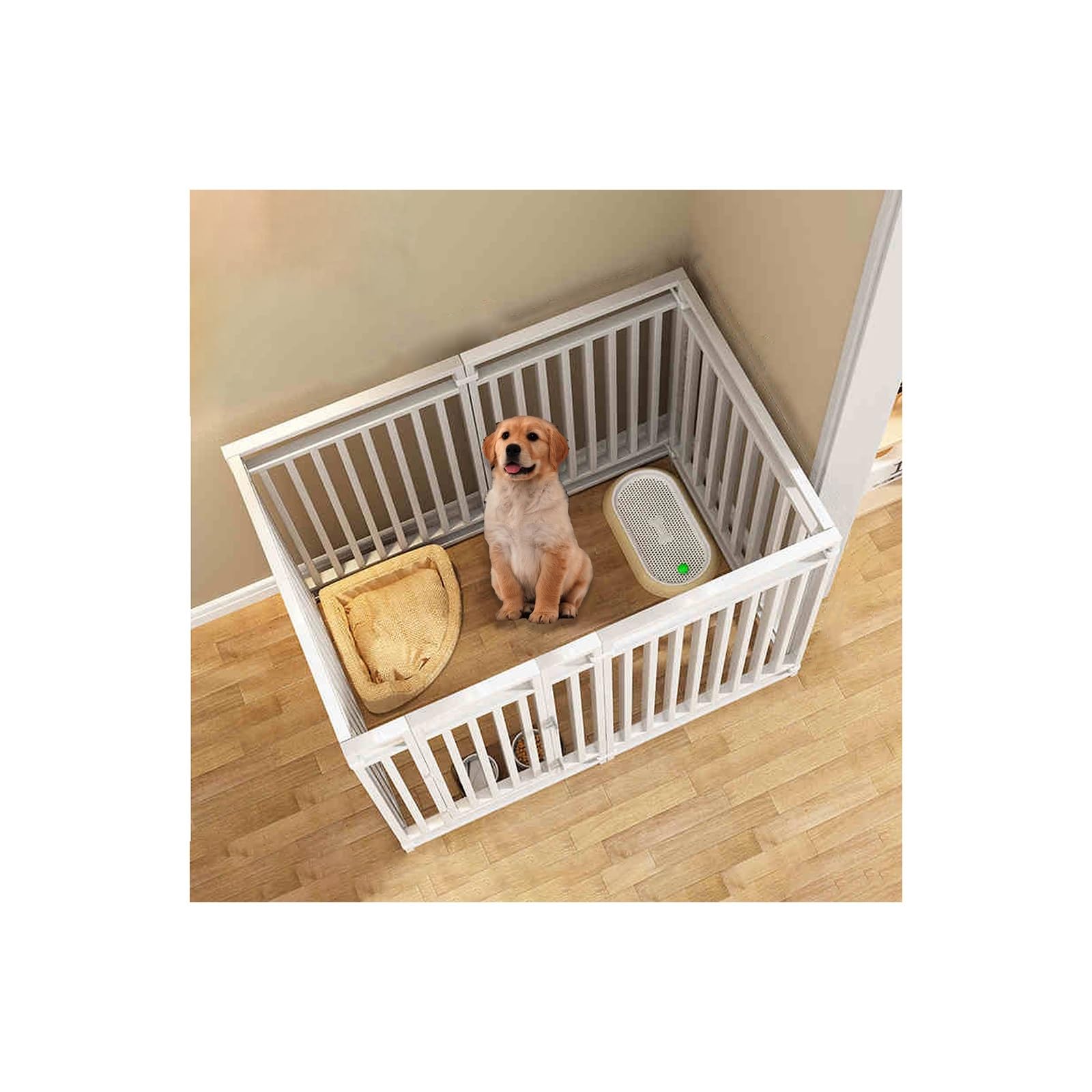 Parc pour chiots robuste blanc 135x70x100 cm : enclos pliable 6 pièces en fer pour chien