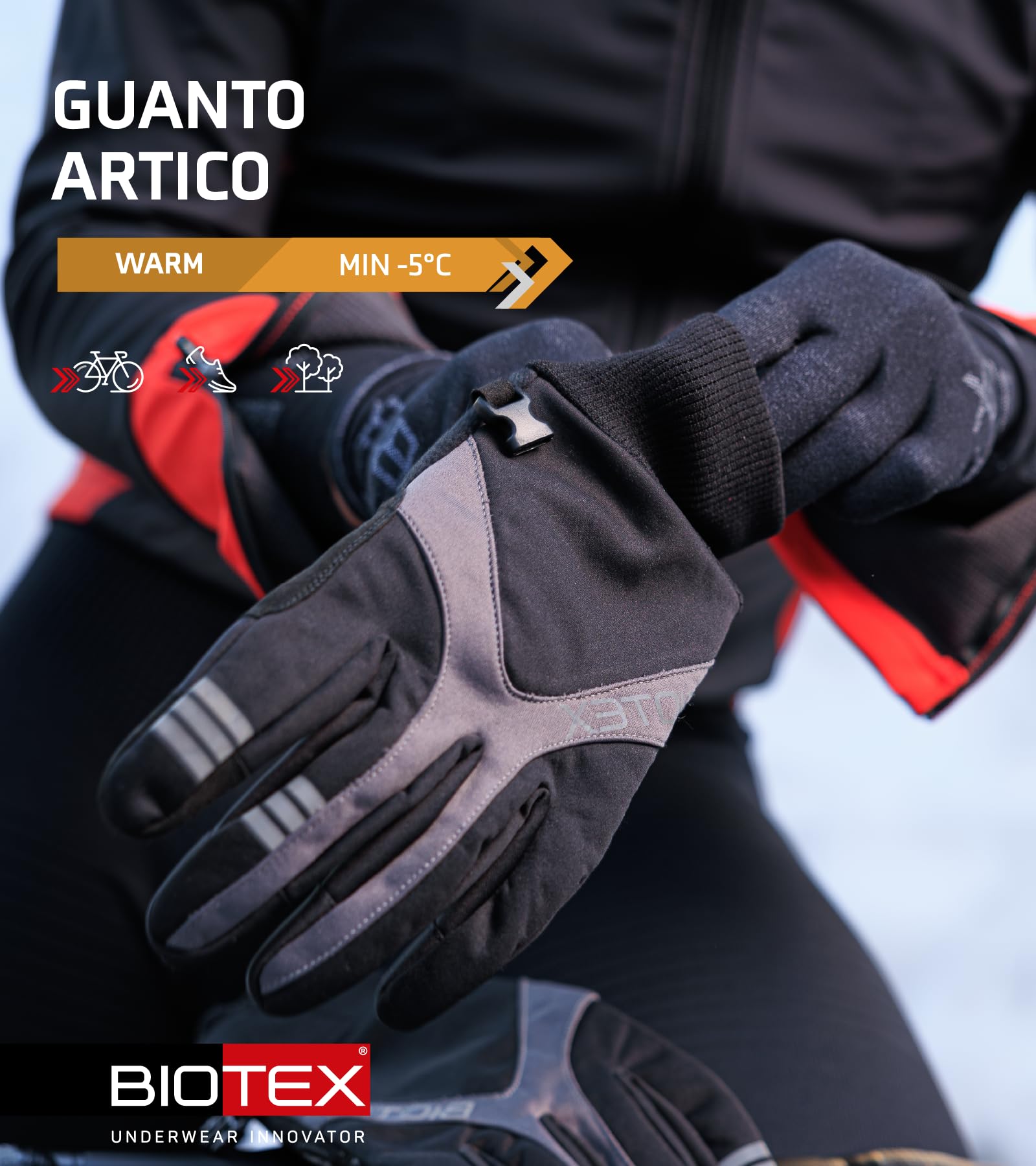 BIOTEX Guanti Artico Termico per l'Inverno, con Tecnologia Touchscreen, Intimo Tecnico Sportivo, ideale per Ciclismo e MTB