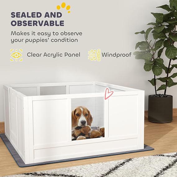 PawHut Dog Whelping Box with Whelping Pad, Adjustable Entrance, 100 x 96cm