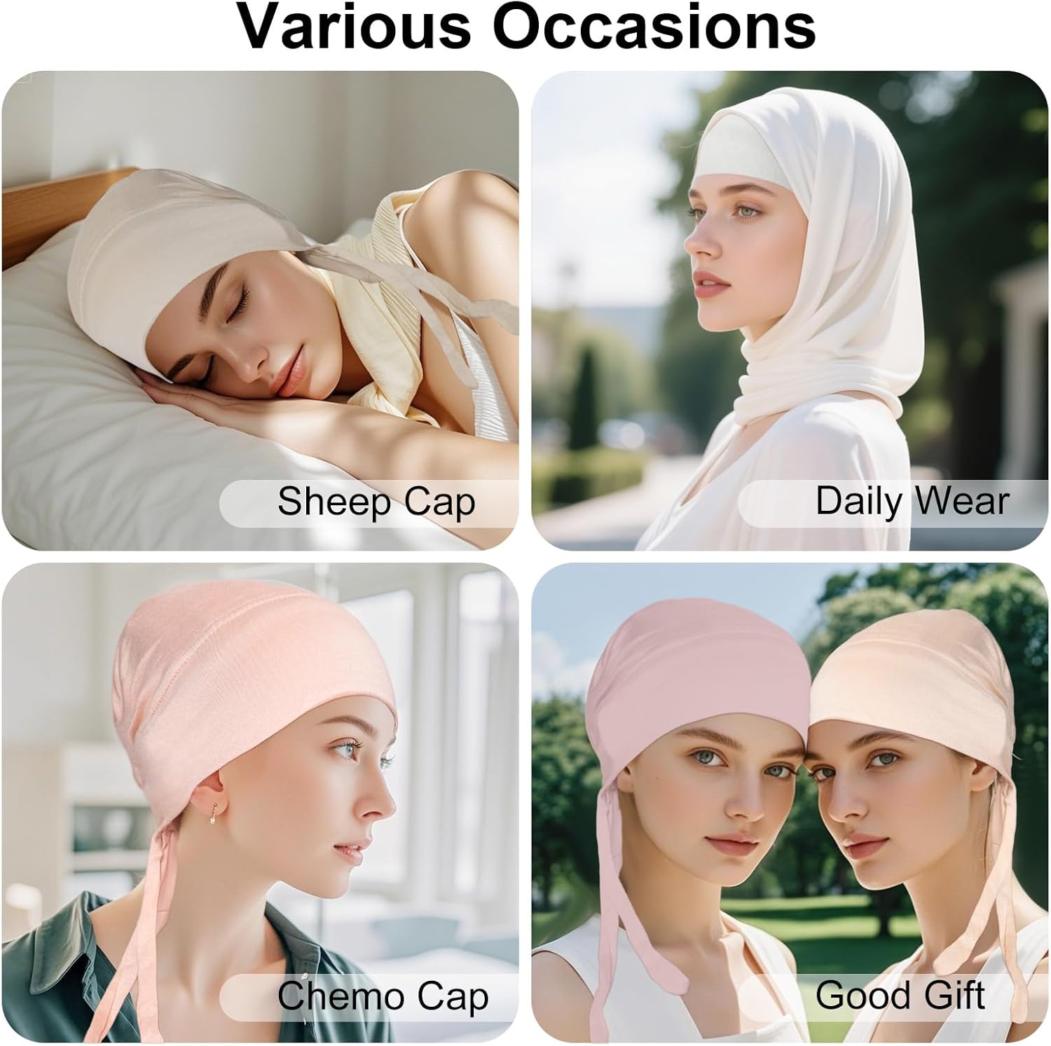 5Pcs Islamic Muslim Under Hijab Cap Inner UnderScarf for women Inner Under Scarf Hat Hijab Cap with Tie Back Closure - Image 7