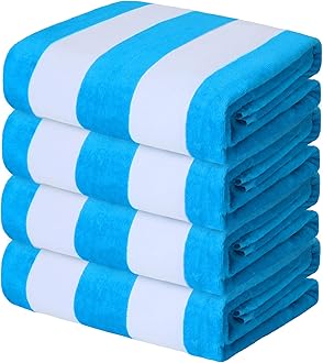Exclusivo Mezcla 4 Pack Cotton Oversized 35x70 Inches Soft Cabana Stripe Thick Beach Towel, Super Absorbent Travel Bath Pool Towel (Sky Blue)