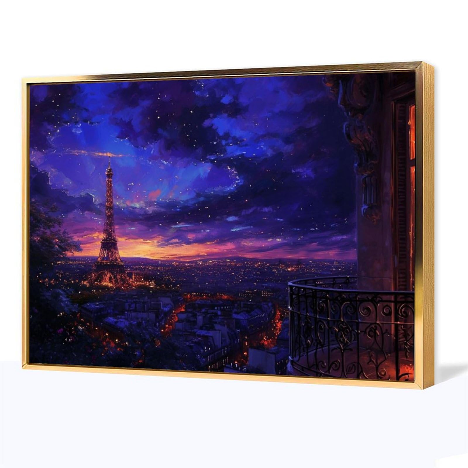 Amazon.co.jp: 絵画 夜の豪華なパリの街、エッフェル塔インテリア 絵画