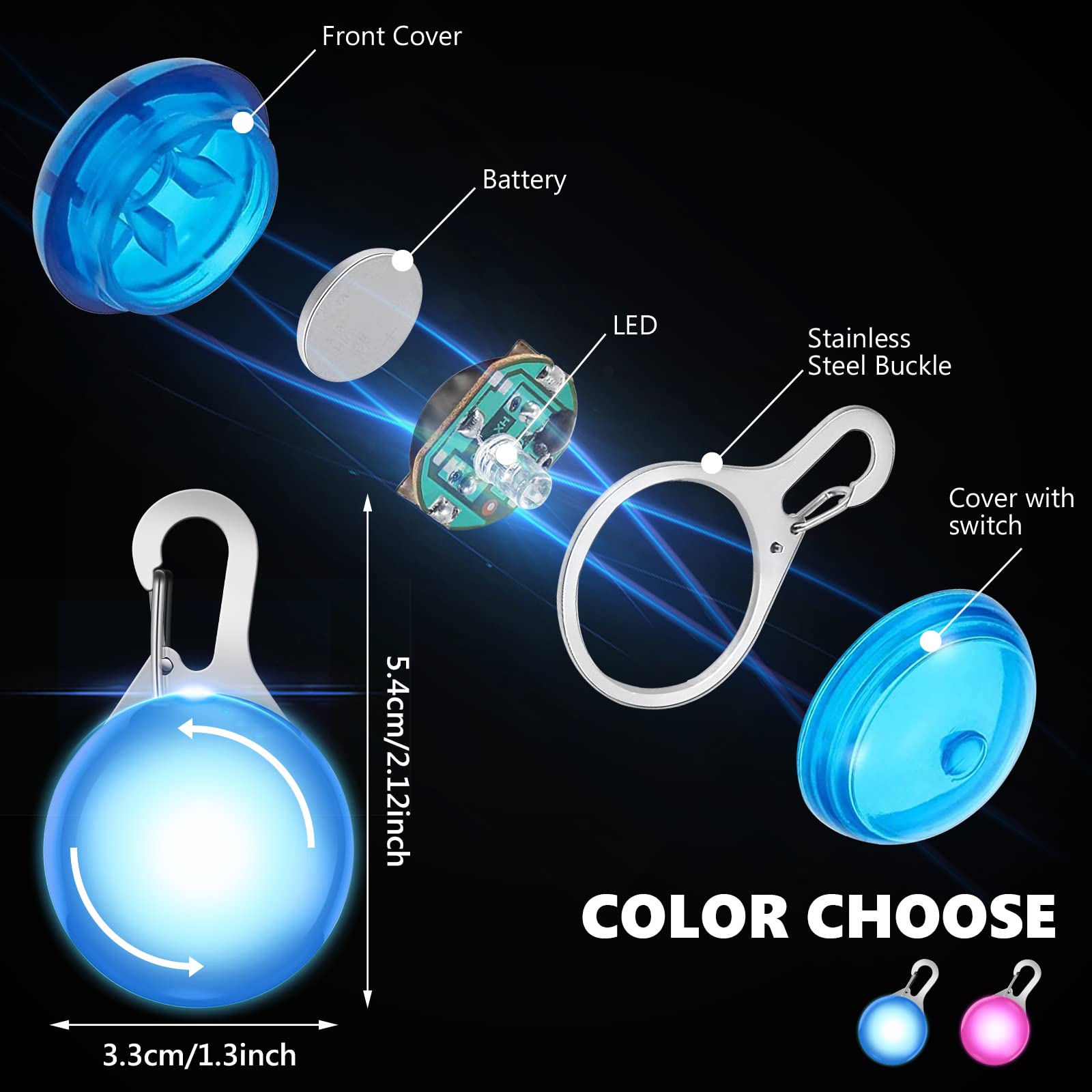 SerDa-Run LED Dog Collar Lights - 2 Pack, 3 Light Modes for Night Walking & Camping, Blue+pink - Image 4