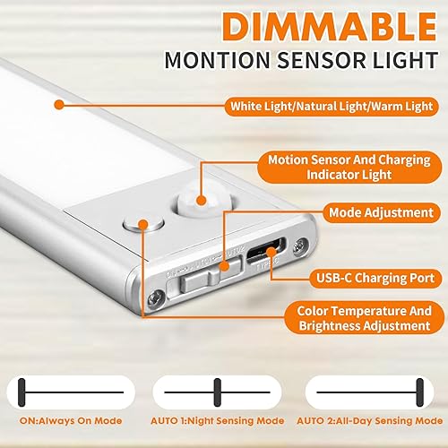 Miniatura 4 de 148 LED de 15.7 pulgadas para debajo del gabinete, iluminación inalámbrica, 3 temperaturas de color, regulables, luces de armario con sensor de