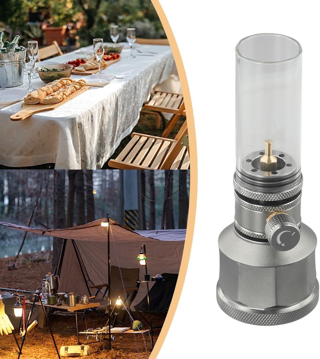 Lanterne à gaz de camping, lampe de camping avec tige d'extension vide en alliage d'aluminium, lanterne à gaz d'extérieur avec réservoir, design léger et compact (lanterne à gaz)