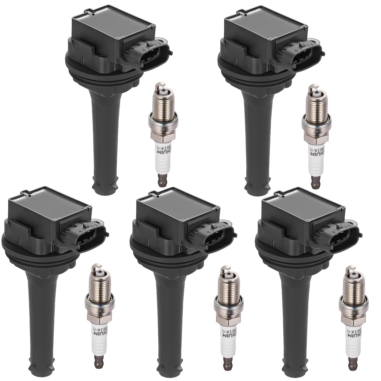 BDFHYK 5 Ignition Coil Pack UF341 and 5 Iridium Spark Plug 7092 Compatible with Volvo 99-04 C70, 01-05 S60, 99-00 S70, 04-06 S80, 99-07 V70, 03-06 XC70, 03-06 XC90 Coil for 30713416 GN10334