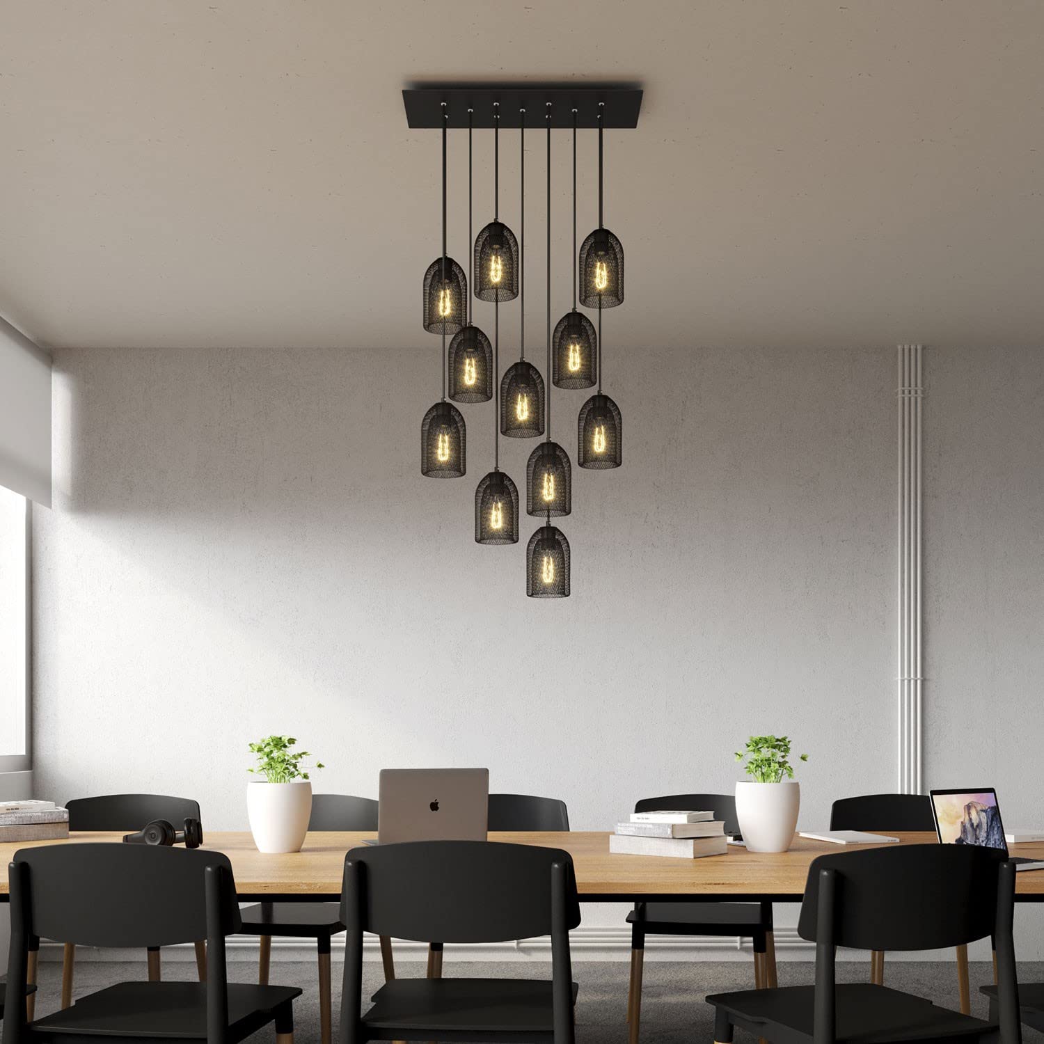 creative cables Rosone XXL rettangolare bianco linea Rose-One (serracavo conico, dibond bianco opaco, 10 fori e 6 fori laterali) – Per lampadari e sospensioni multiple