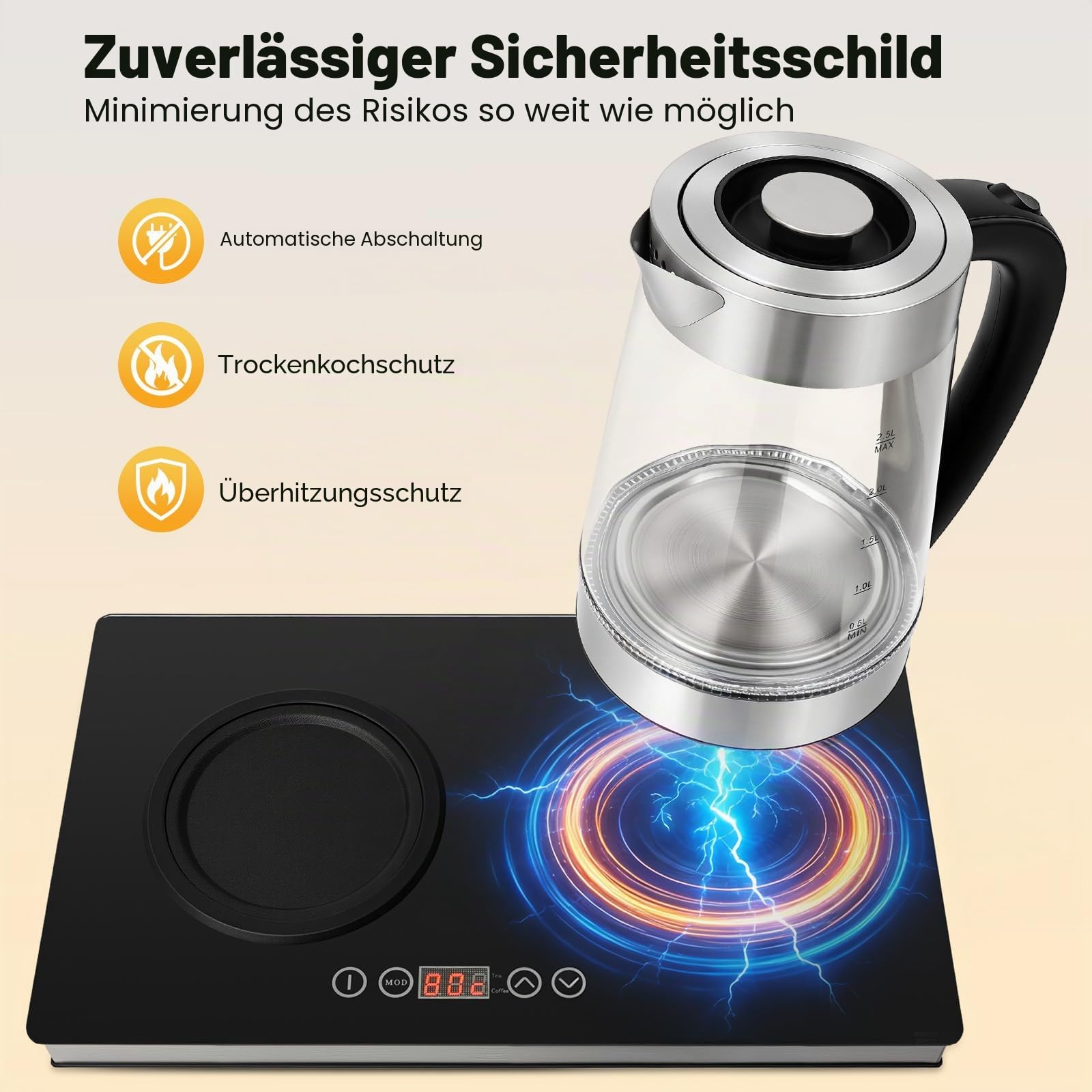 2.5L Wasserkocher Glas & 1L Teekocher Elektrisch mit Temperatureinstellung und Teesieb, 1800W / LCD-Anzeige zeigt Temperatur/Warmhaltefunktion/Abschaltautomatik
