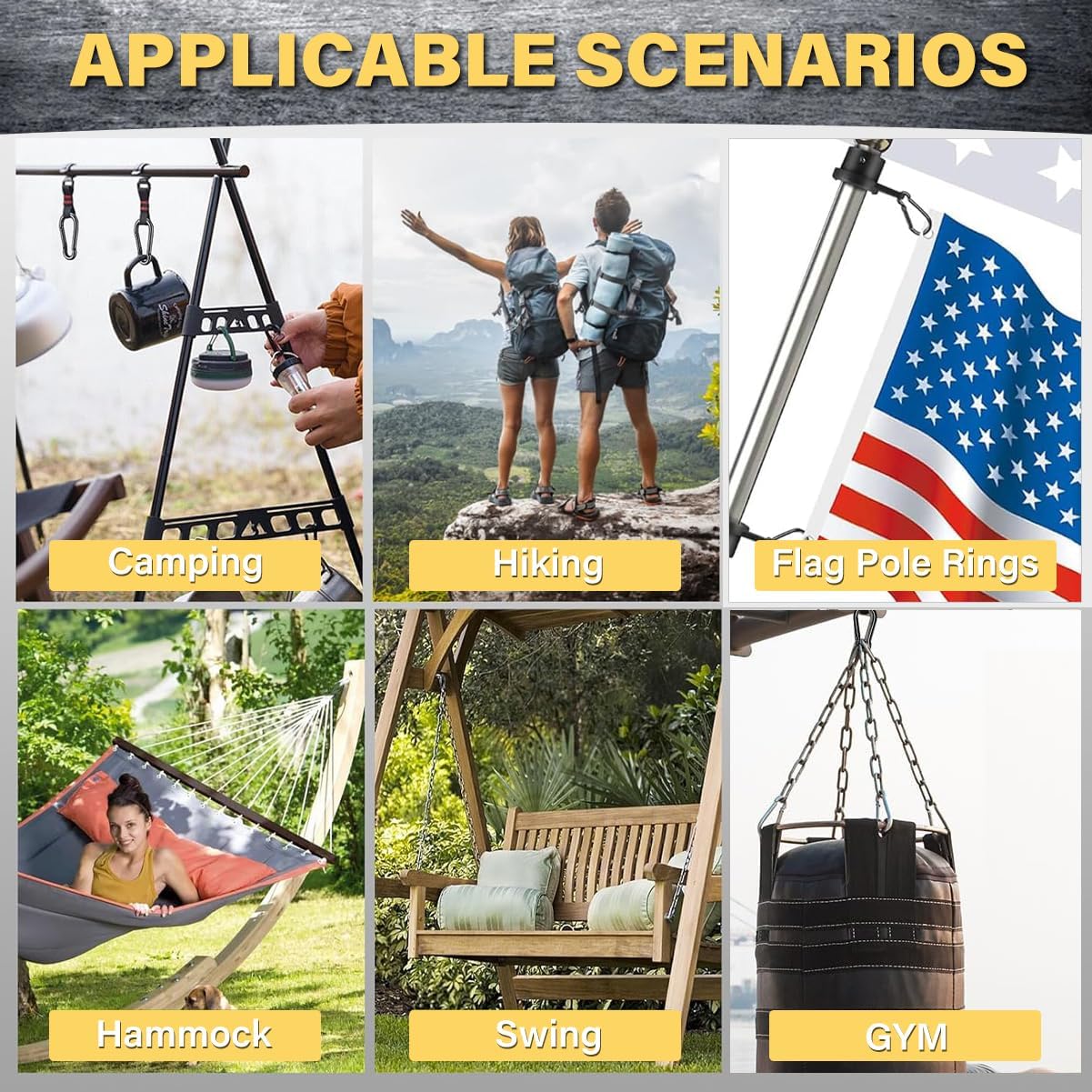 4Pcs M8 Spring Snap Hooks Heavy Duty, 500LBS Quick Link Clip Holding Capacity Spring Clips, Carbon Steel Carabiner for Hammock Swing Outdoor Travel - Image 5