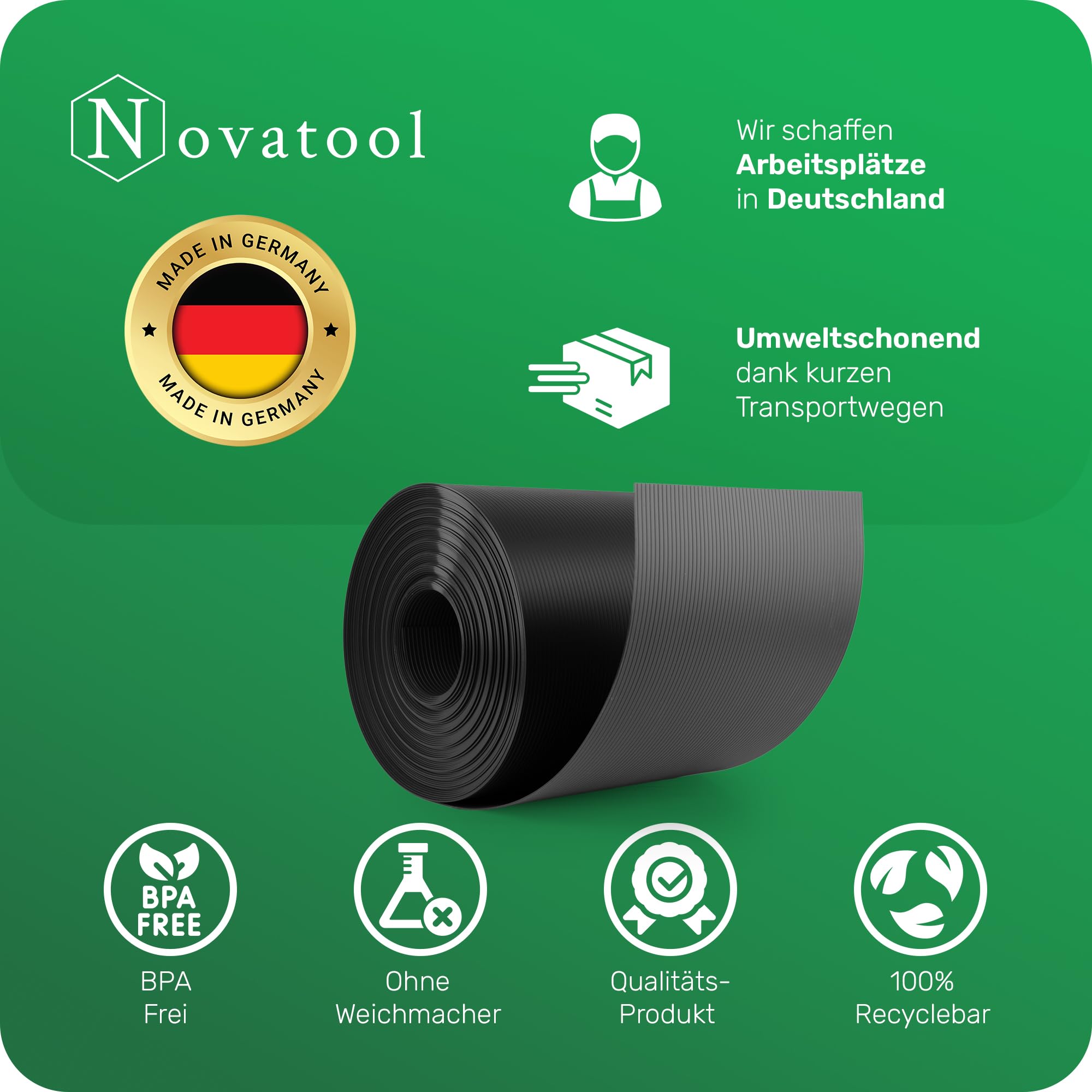 Novatool 25m Rolle PP Premium Sichtschutzstreifen für Doppelstabmatten ANTHRAZIT RAL 7016-19 cm für 10 Reihen Stabmattenzaun Sichtschutzstreifen GRAU mit Rillen Zaunelemente Sichtschutz Qualität