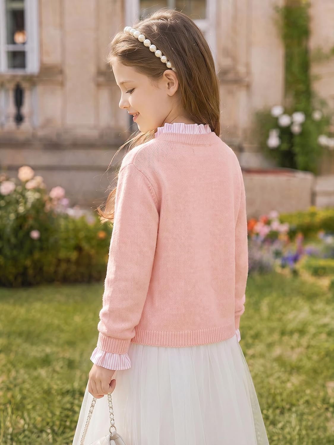 Haloumoning Girls Cute Ruffle Trim Sweaters Kids Long Sleeve Pullover Tops