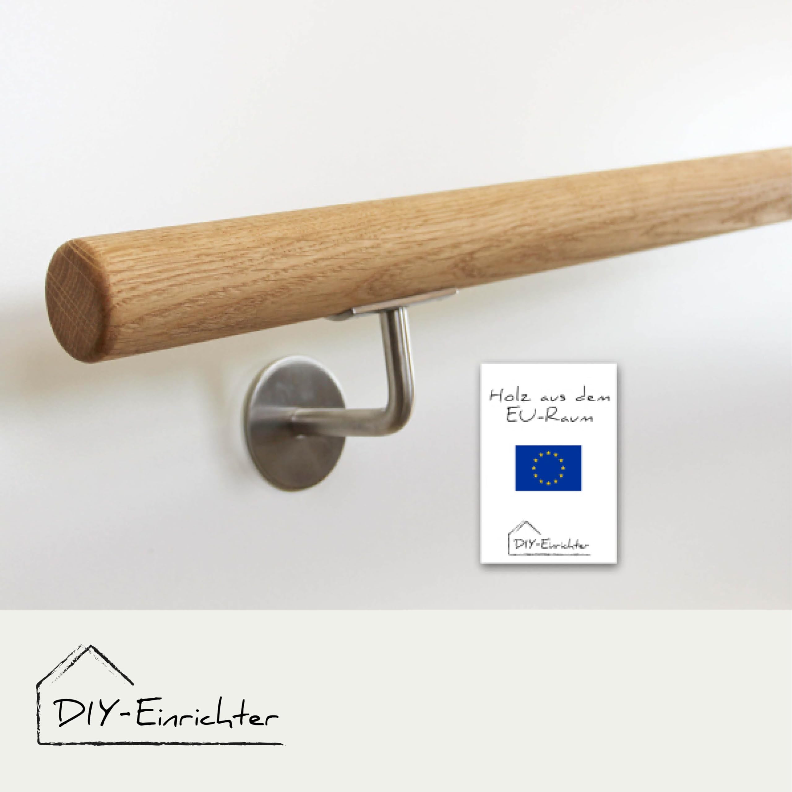 Promenaid Handlauf-Set Eiche 60 Cm – Mit Halterungen, 4,1 Cm Rund, Aluminiumkern, Für Treppen Innen
