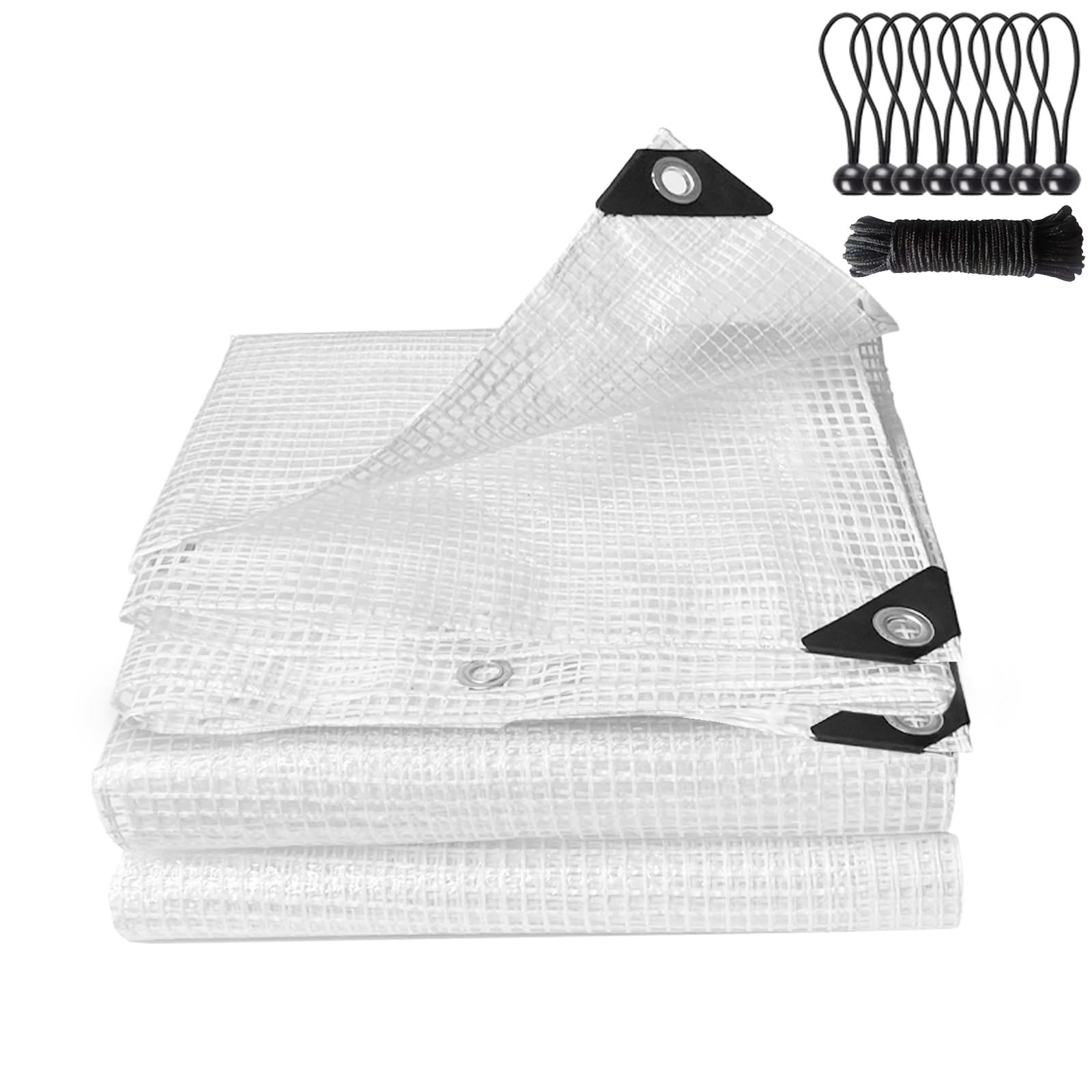Clear Tarpaulin Waterproof Heavy Duty Greenhouse Grid Tarpaulin Outdoor Polythene Plastic Sheeting 140GSM Transparent Tarp Cover With Eyelets For Protection Plant Garden Furniture Firewood (5m x 6m) โ image 1