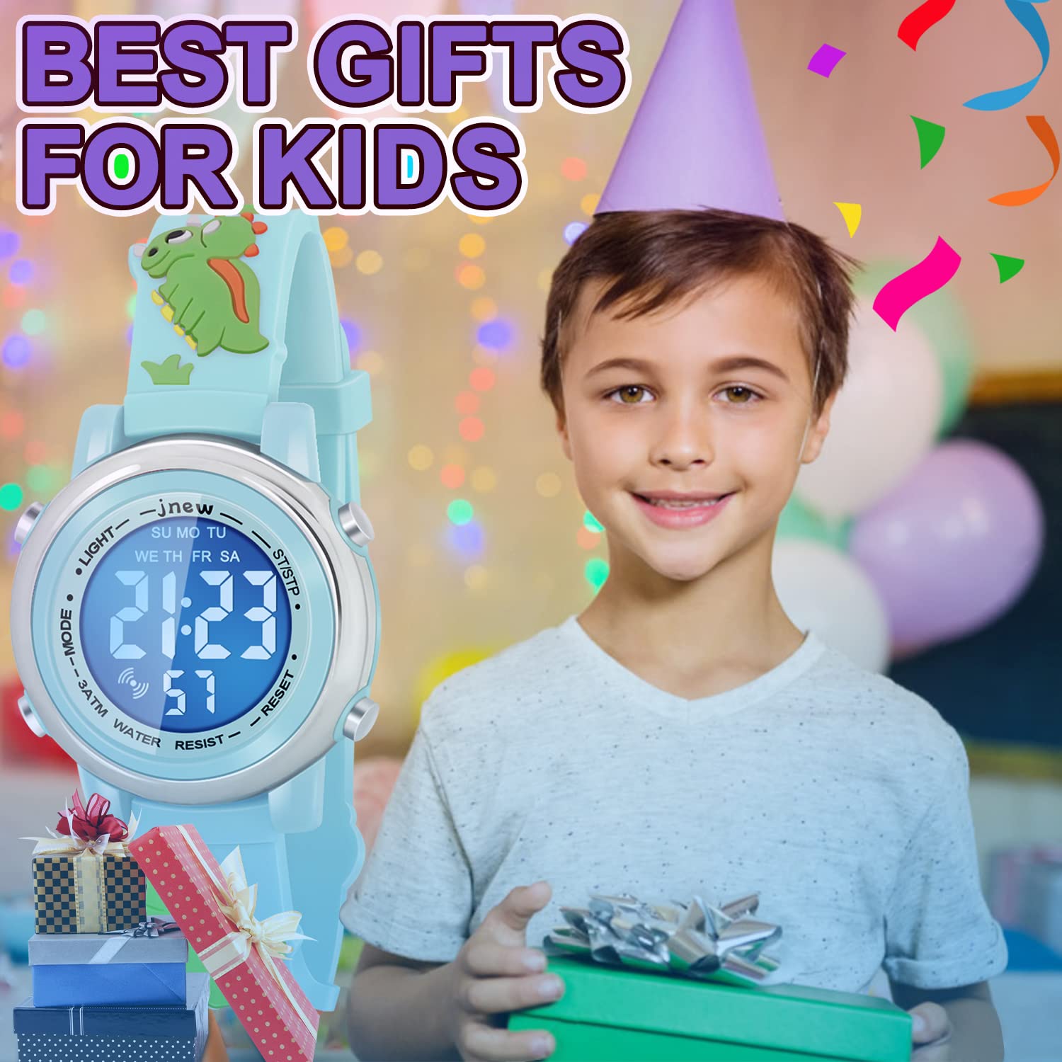 Kids Watches with Waterproof Alarm - Dinosaur Gifts for Boys Girls Age 3-10