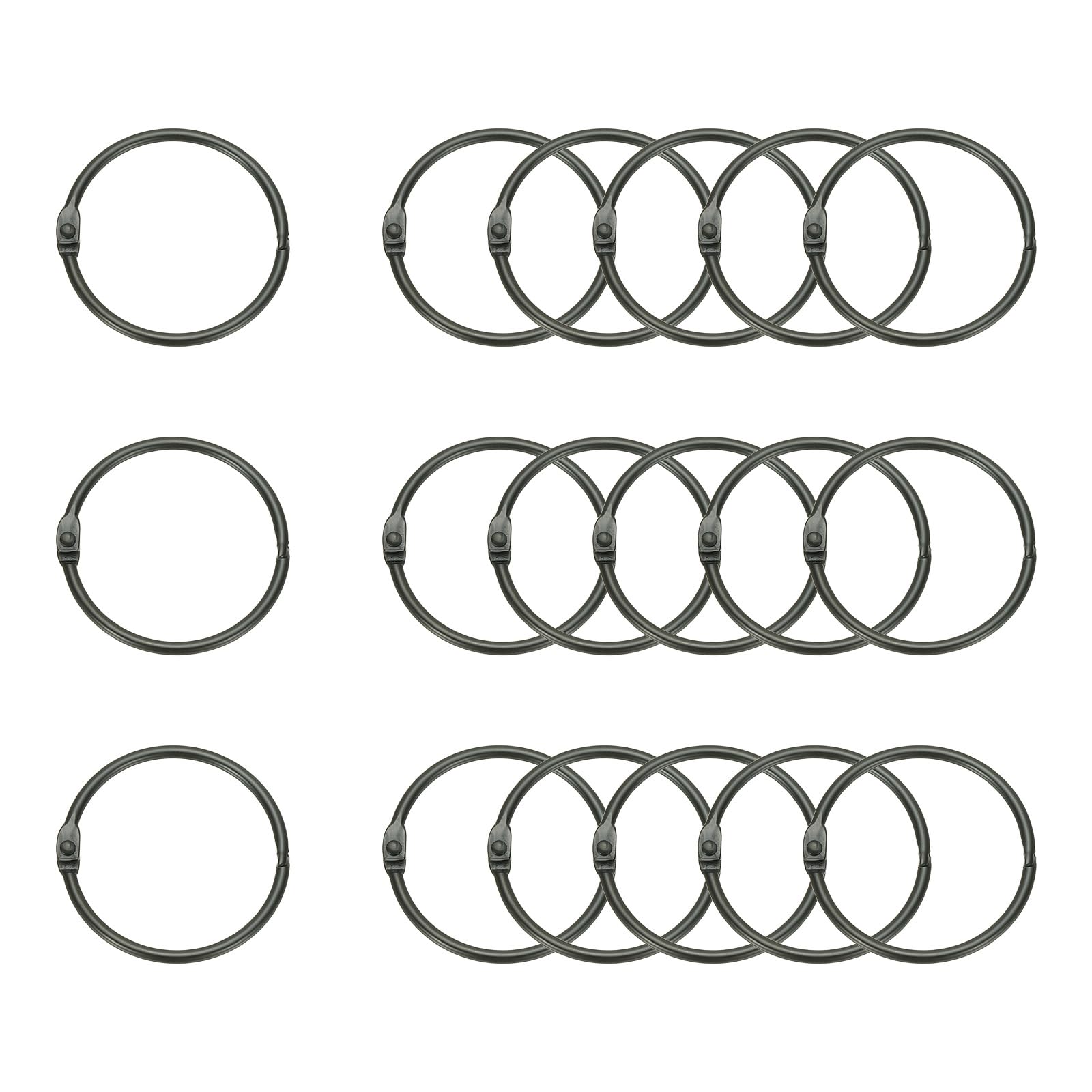 PATIKIL 18Pcs Loose Leaf Binder Rings, 2 Inch Metal Open Card Rings Heavy Duty Book Rings for Key Index Card Rings Paper Rings Office, Black