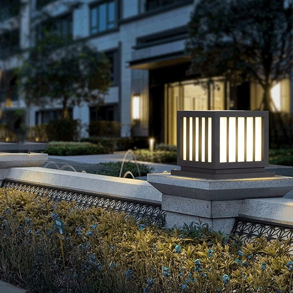 QUSYZD Post Lights Outdoor,Solar Post Light Outdoor Stainless Steel Glass Garden Light Ip55 Waterproof Post Light Home Villa Fence Gate Pillar Lamp Remote Control Dimmable Led,