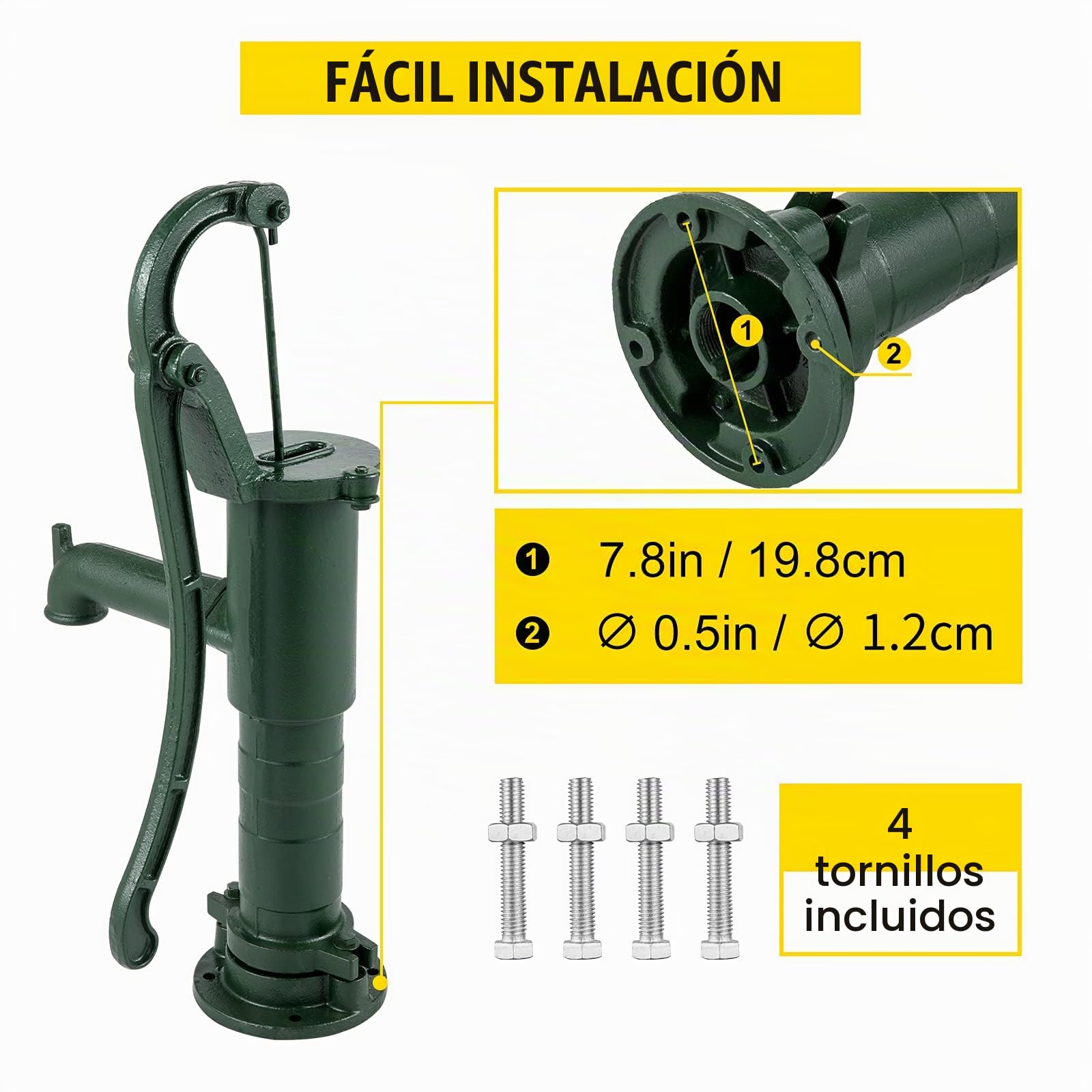 VEVOR Soporte de Bomba Manual de Hierro Fundido 22,86 x 22,86 x 66 cm Soporte para Bomba de Agua de Mano 13,5 kg Estructura Estable Soporte de Bomba de Mano para Jardín con Pintura en Aerosol, Verde