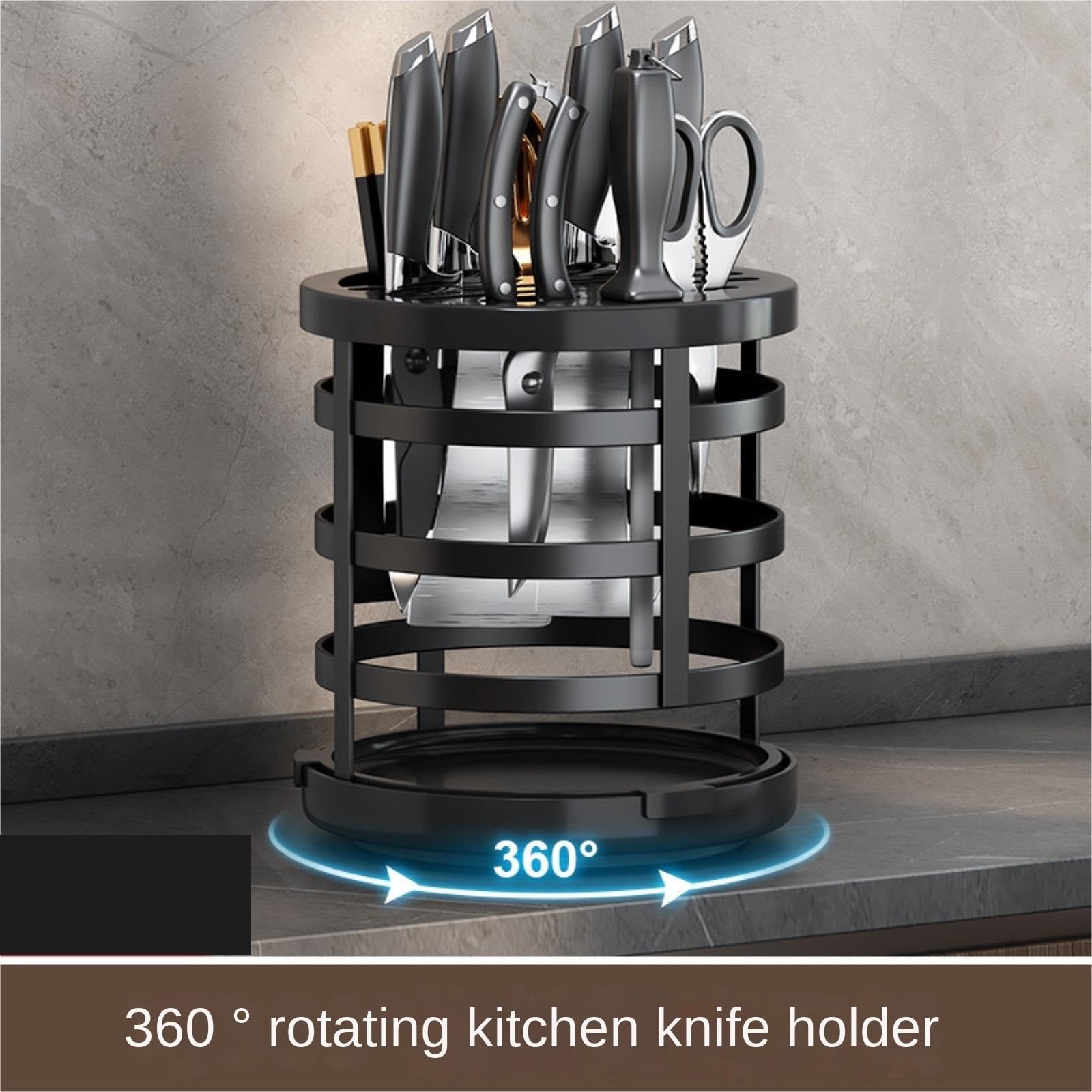Bloque para Cuchillos Utensilios De Cocina Soporte Giratorio De 360° For Cuchillos, Organizador Cocina con Bandeja Extraíble Herramientas(Gray)