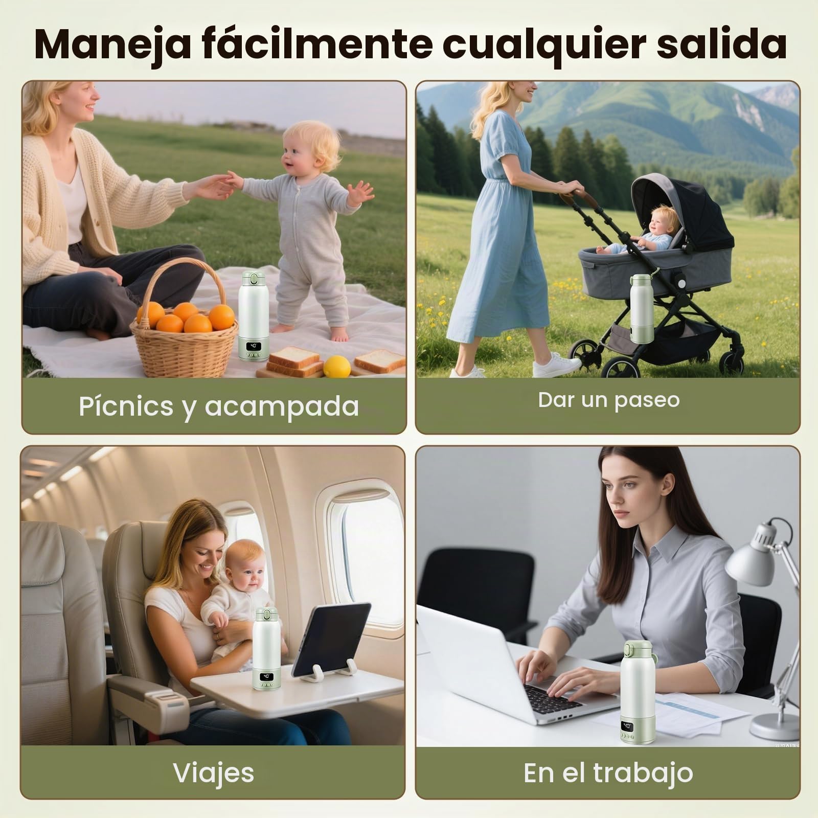 Calienta Biberones Portátil, 500ml Calentador de Leche Portatil para Bebes, ajustable de 37 a 70 grados, Calentamiento Rápido y Larga Duración de la Batería, 16000mAh para leche materna, leche y agua
