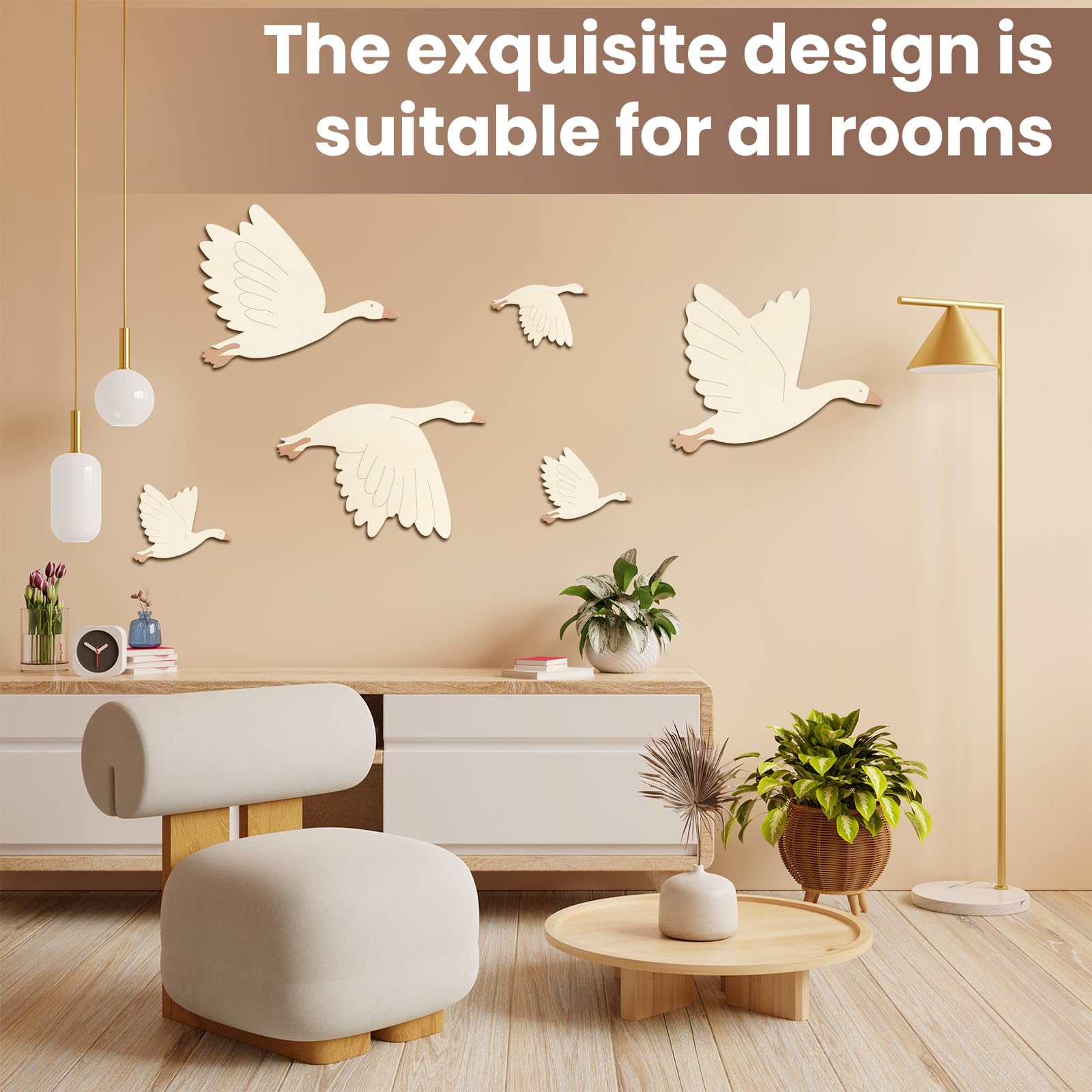6 Pièces Décorations Muraux pour Chambre d'Enfant Cygne, Sticker Mural Enfants Bebe, Ensemble DIY Bois avec Adhésifs Forts, Déco Murale Boho, Tatouage Mural Enfant