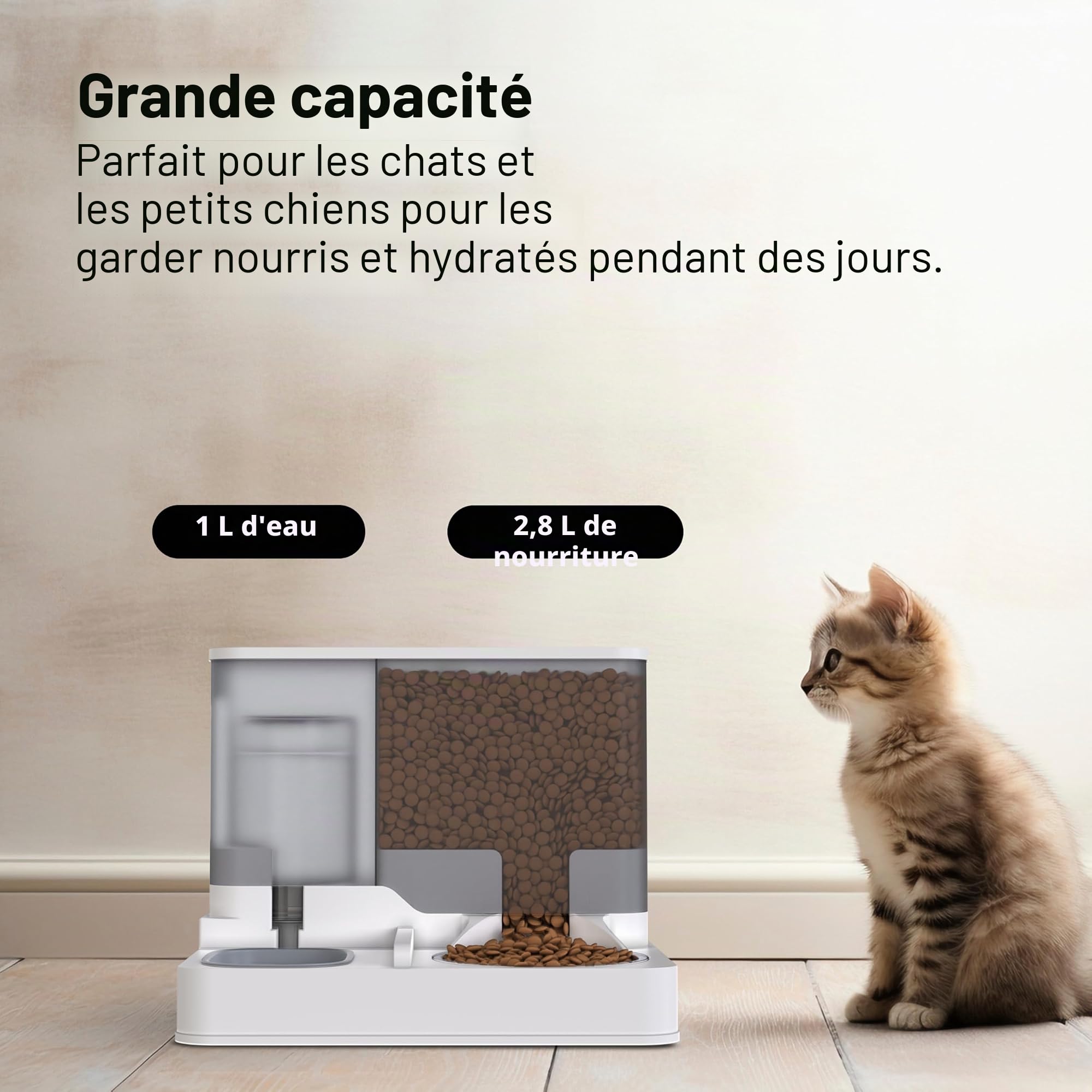 Mangeoire Automatique 2 en 1 pour Chat, Distributeur Automatique Tout-en-Un de Nourriture et d'eau, mangeoire pour Chats et Petits Chiens, Station d'alimentation à gravité de 3,8 L pour la Maison et