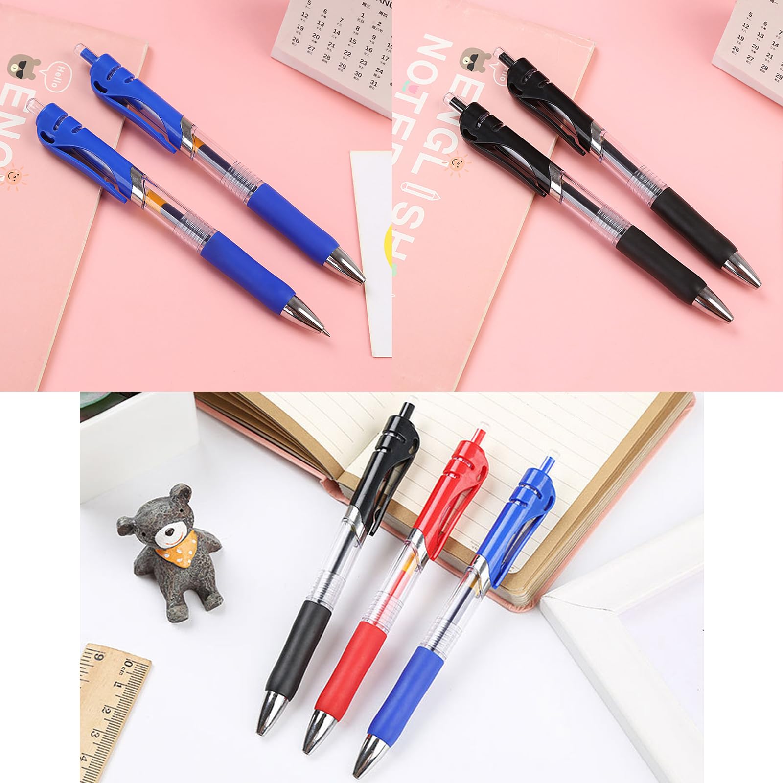 Gelschreiber mit schwarzer Tinte, 0,5 mm, feine Spitze, mit superweichem Griff, einziehbarer Kugelschreiber, Schule, Bürobedarf (20 Schwarz, 15 Rot, 15 Blau), 50 Stück