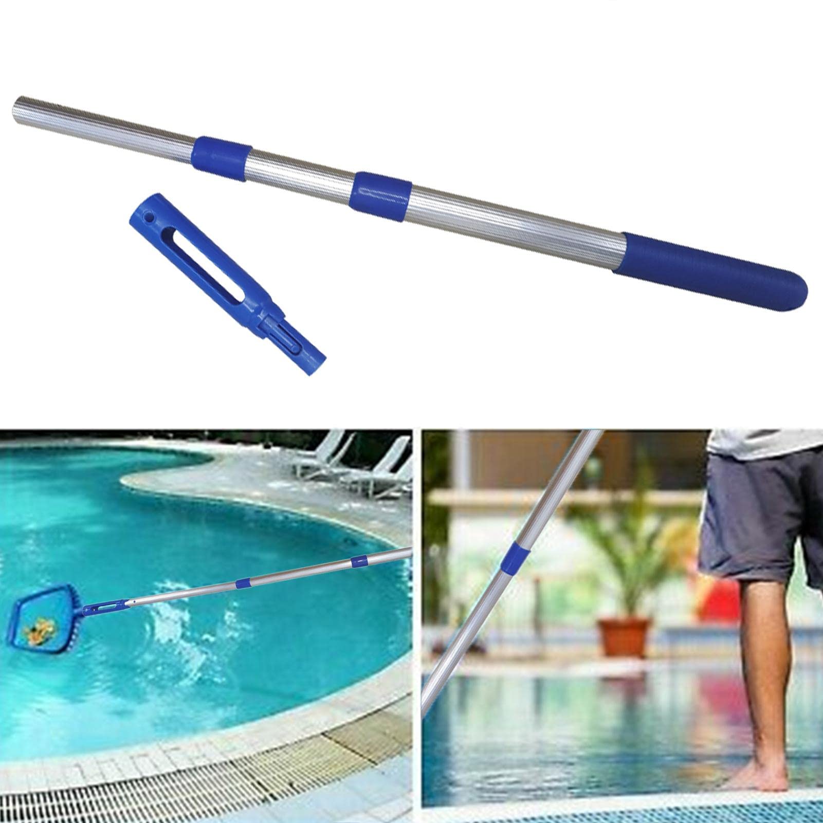 Poste De Limpieza Para Piscina De Aleación De Aluminio - 3 Secciones Desmontables, Agarre Texturizado, Multiusos