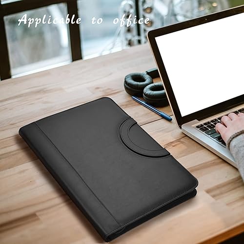 Miniatura 5 de Padfolio - Carpeta de cartera de negocios de cuero vegano con calculadora - Portafolio con cremallera para mujeres y hombres