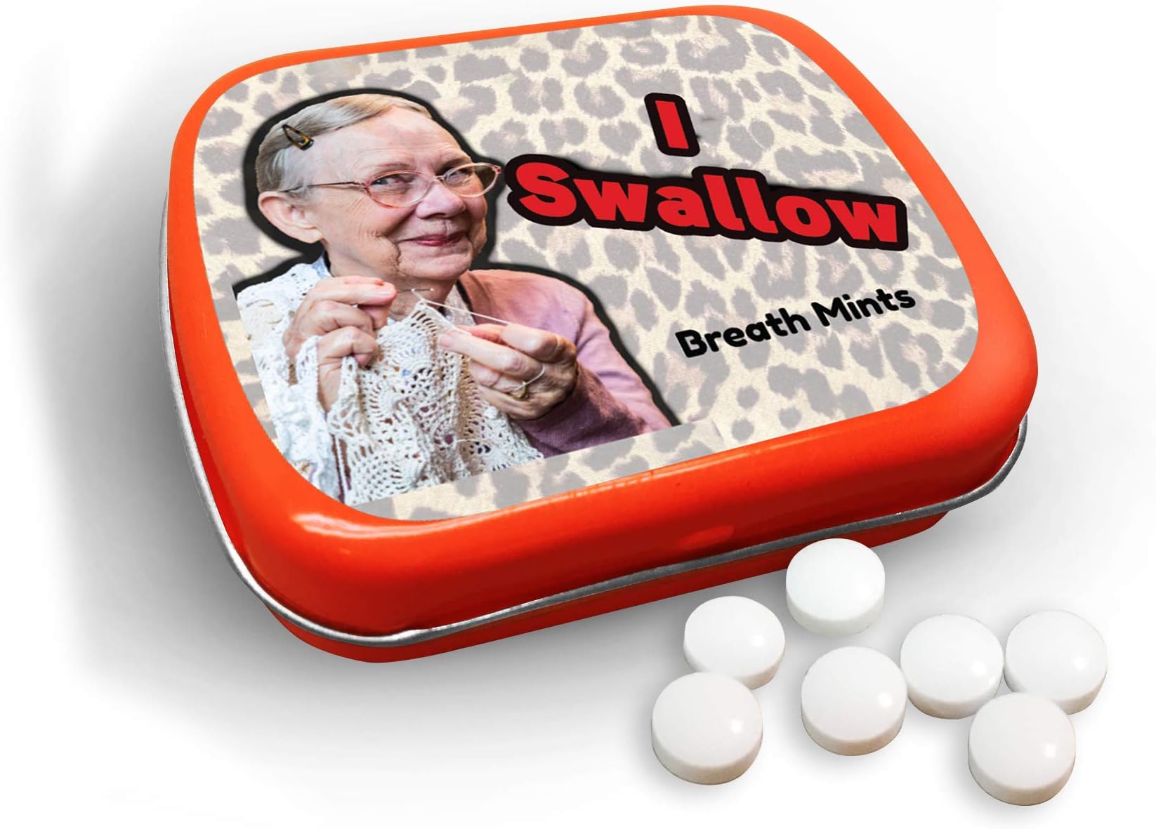 I Swallow Breath Mints - Peppermint Breath Mints - Novelty Candy Gift for Women - Hinged Collectible Tin of Sugar-Free Candy