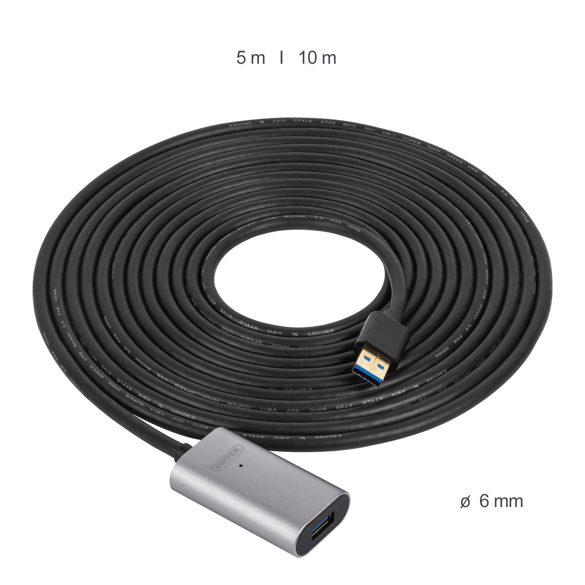 UNITEK Cavo di prolunga da 10 metri con amplificatore USB 3.1 Gen1 │ Cavo ripetitore USB con amplificatore di segnale e alimentazione│ Da USB-A maschio a USB-A femmina │ 5 Gbit/s, Plug&Play│ Alluminio