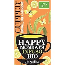 CUPPER Happy Mondays Infuso Biologico con Limone, Zenzero e Pepe Nero, Tisana Energizzante con Ingredienti Naturali, Gusto Speziato, Filtri 100% Biodegradabili, Confezione da 20 Bustine
