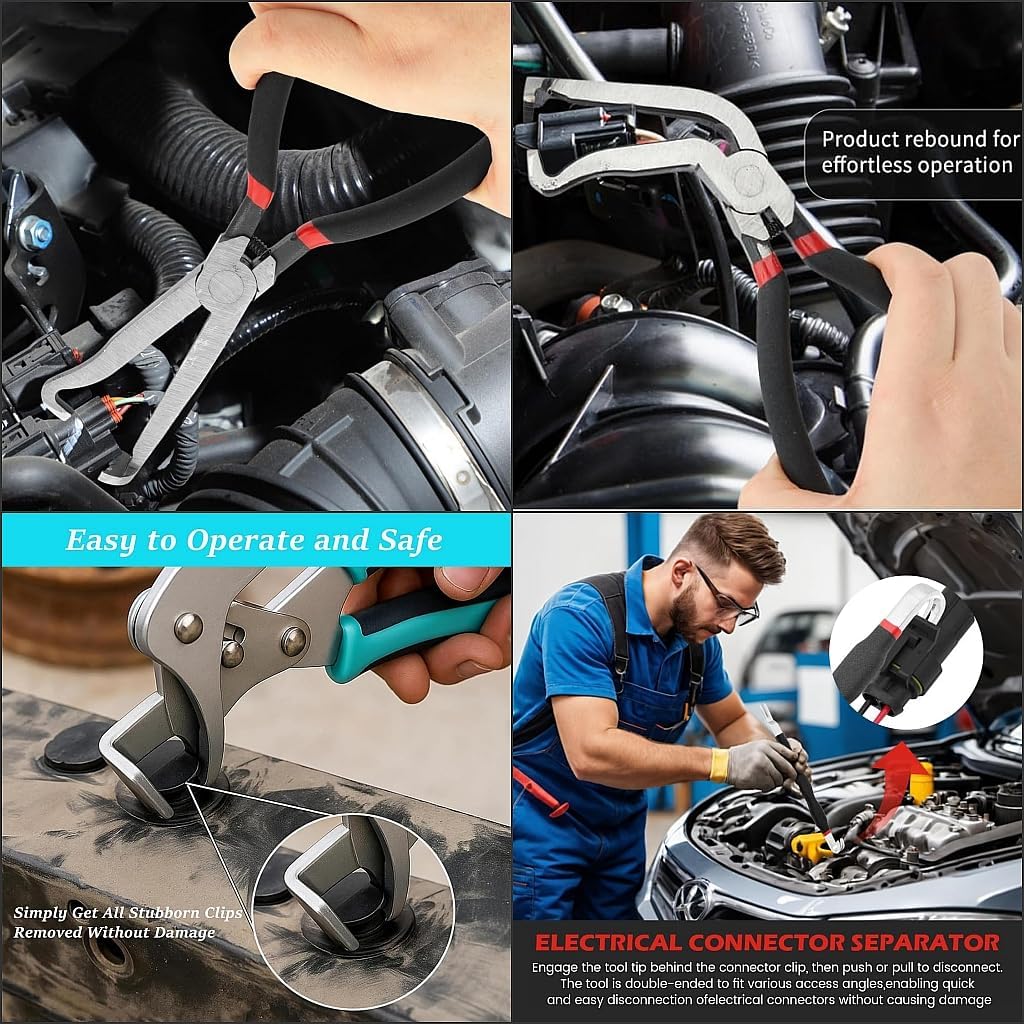 Car Clip Pliers/Disassembly Tools,Efficient Multi-Functional Automotive Snap Ring Pliers,Electrical Disconnect Pliers for Cars,Connector Separator Tool and Fuel line disconnect tool (4PCS)