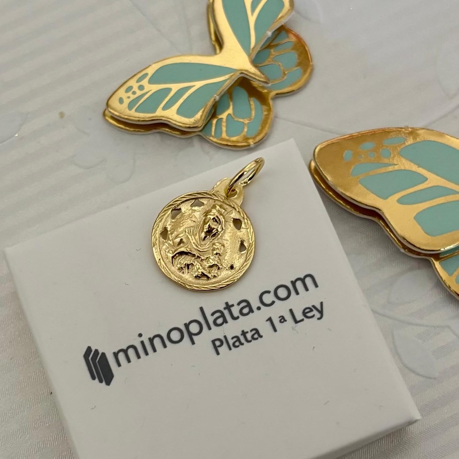 Ажурная медаль Шкаплер, серебро 925 пробы с позолотой, с изображением Кармен и Пресвятого Сердца, 14 мм