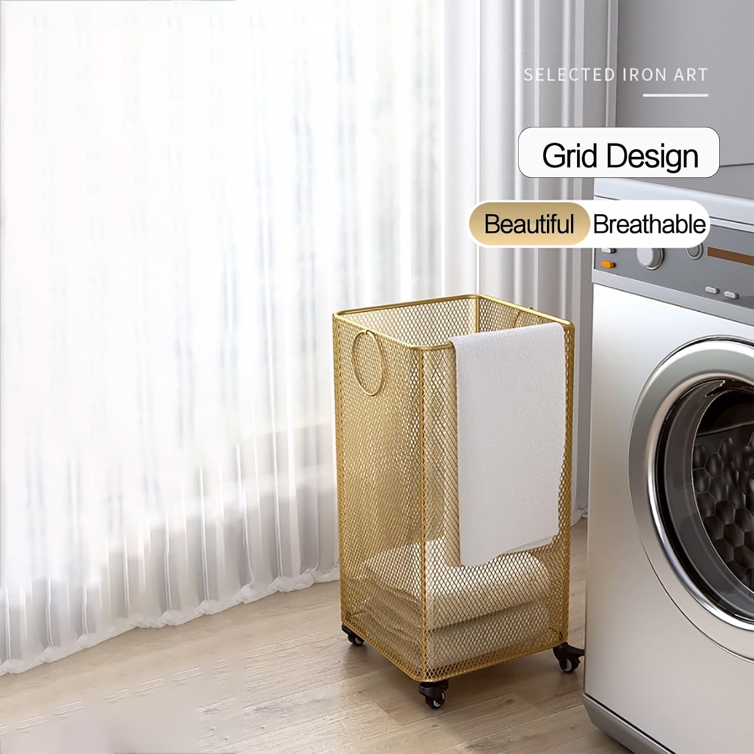 Rolling Laundry Basket on Wheels - Metal Rolling Cart for Laundry and Yoga Mat Storage - Wire Hamper with Wheels, Ideal for Easy Transport and Organization
