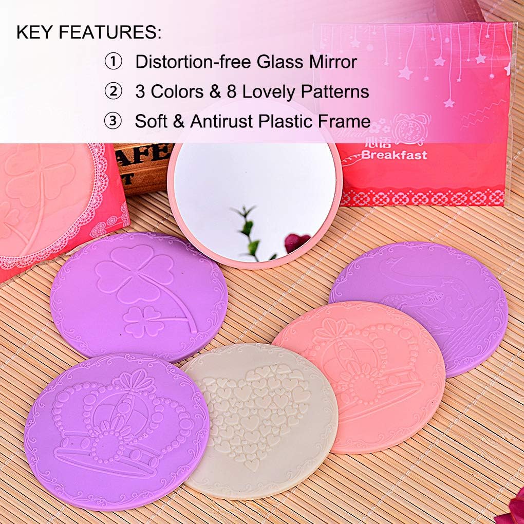 OMIRO Mini Mirror Bulk, 2.5 Inch Round Glass Mirror in 3 Colors, Pack of 24 (Random Patterns)