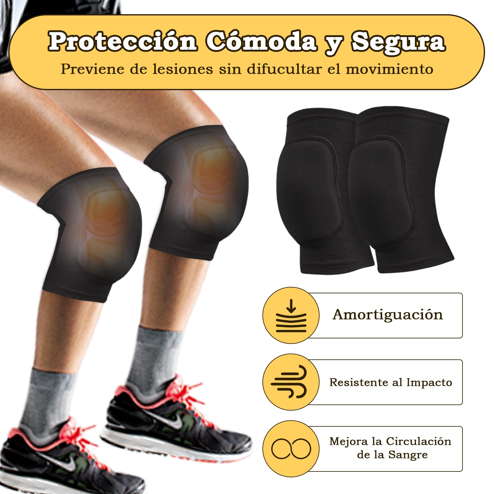 Rodilleras Deportivas Unisex WiseJoy 2 PCS Antideslizantes Elásticas para Voleibol, Fútbol, Baloncesto