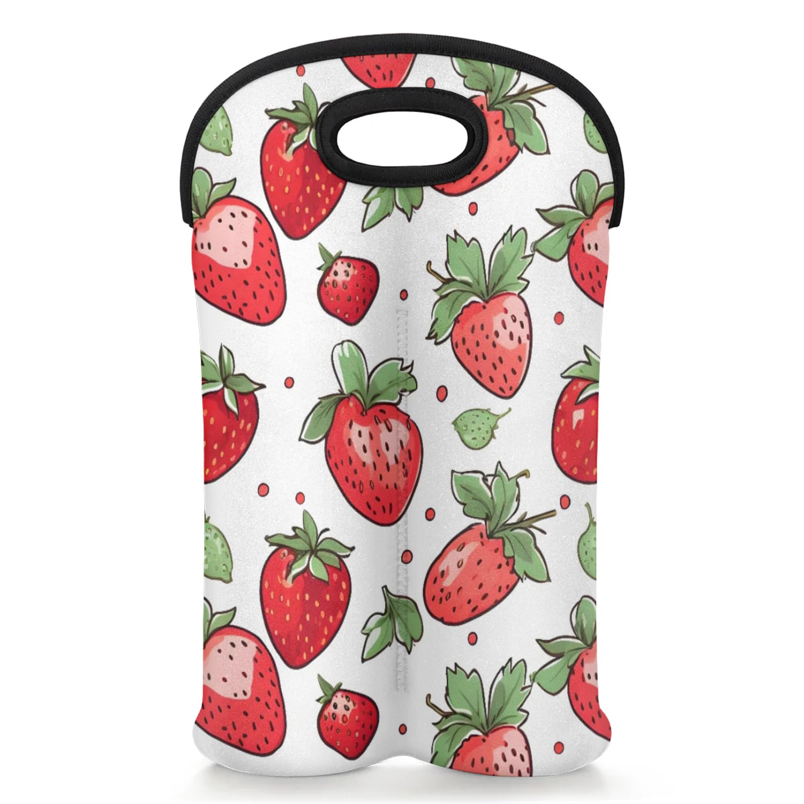 GzLeyigou 2 Bottles Strawberry Wine Bag Sleeve Totes Neoprene Protective Wine Carrier Bag for Wine,Water, Champagne, Beer, Baby Bottles,Gift 14.5 x 10 Inches