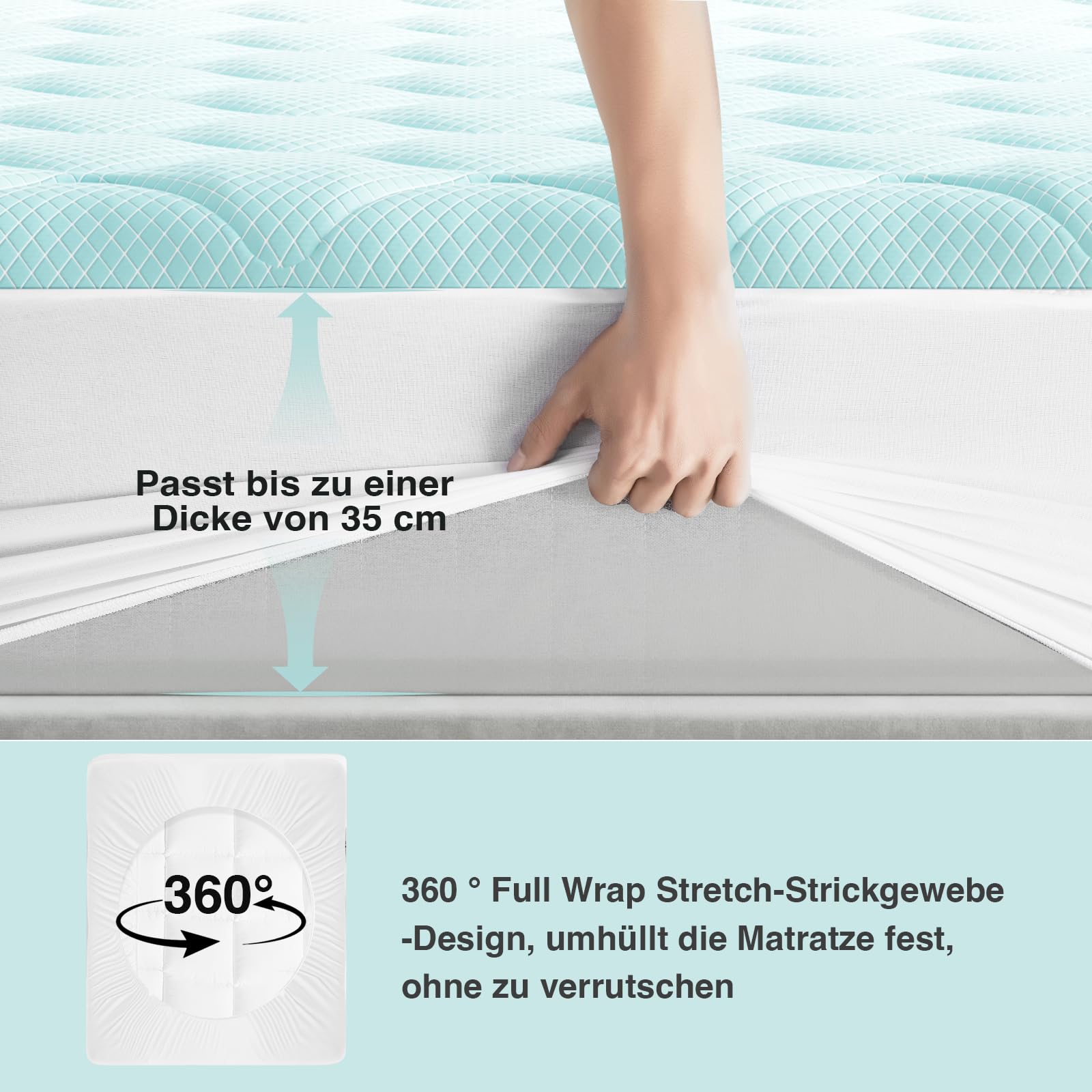 Novilla Cooling Matratzenauflage 140x200cm, Gewebe mit Kühlfaktor, Atmungsaktiv und Hautfreundliches, Dreilagiges Air-Layer-Gewebe, 3 cm Stützende Faserpolsterung, 30 cm Elastische Kante, Oeko-TEX