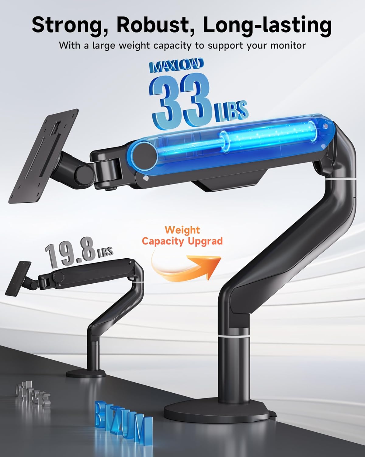 BIZUM Heavy Aluminum Monitor Stand 17 to 43 Inch Monitor Arm, Adjustable-Monitor Mount up to 33lbs with Clamp and Grommet Base, VESA 75x75/100x100mm Black