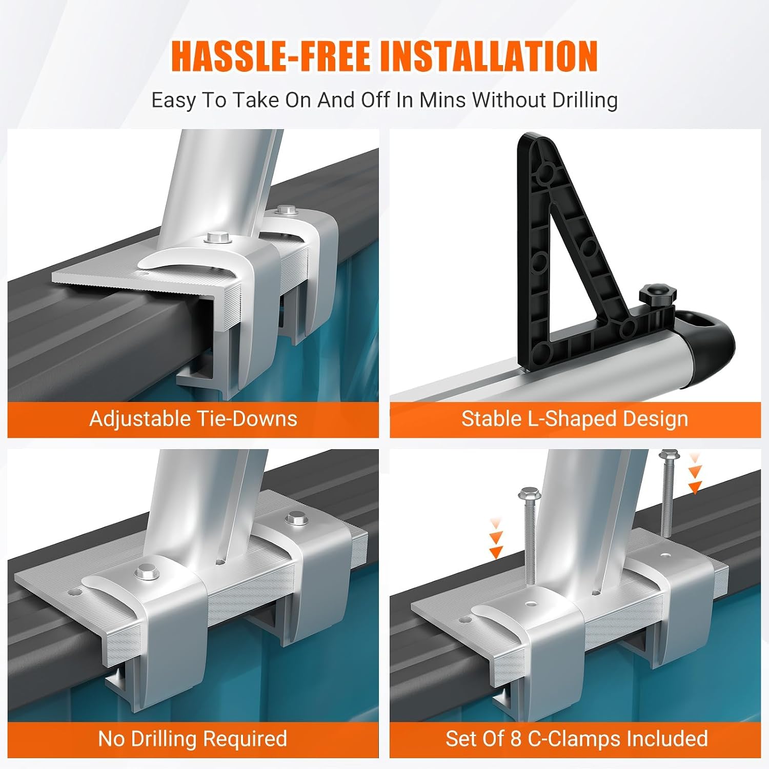 Ladder Rack for Truck - 71" Aluminum Truck Rack with 800 Lb Capacity,Universal Fit for Full-Size Pickups,No Drill Installation with 8 c-Clamps for Kayak, Surfboard, Lumber, Ladder