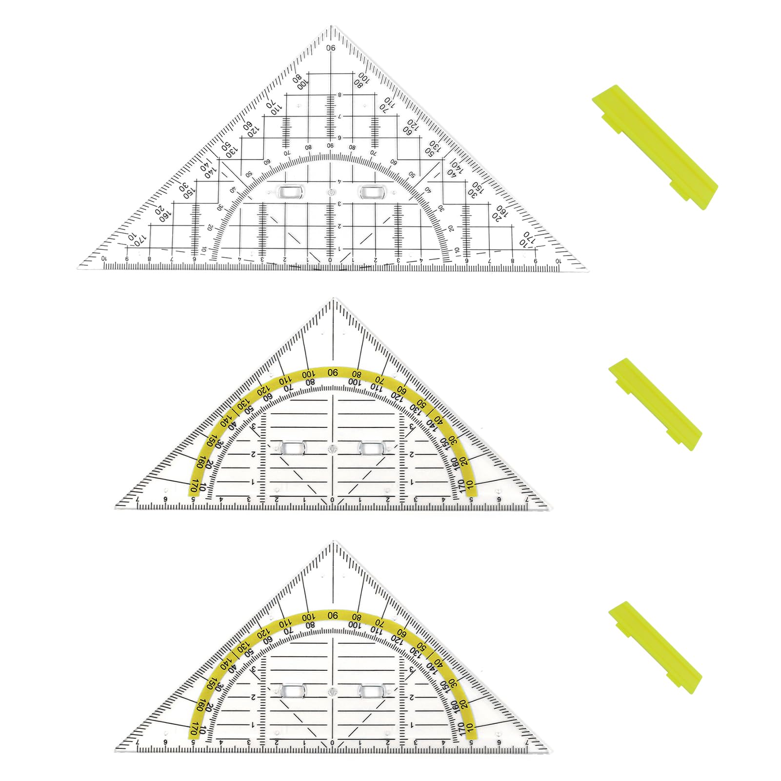 Set of 3 Square and Cardboard with Transparent Ruler and Protractor for Angles, Includes Ergonomic Handle for Technical Drawings, Mathematics and Design, Ideal as a Square and Cartabon and Ruler
