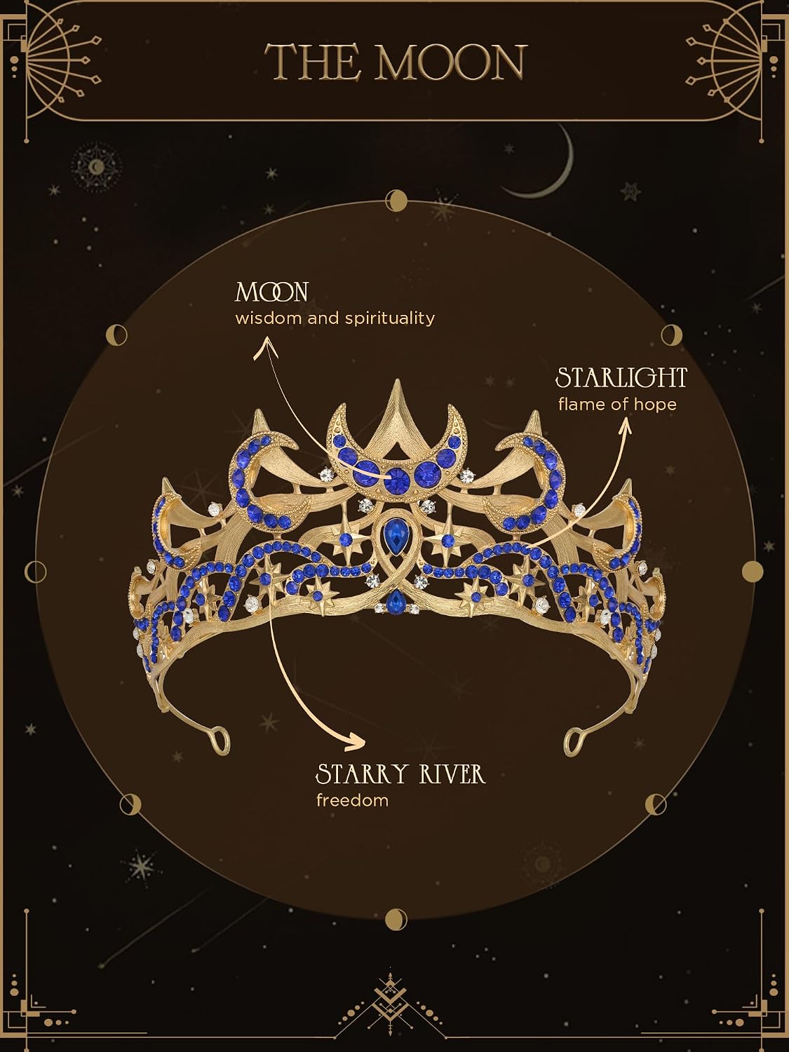 SWEETV Tarot Tiara Crown Queen Crowns for Women Princess Tiara Diadem for Halloween Costume Cosplay Party
