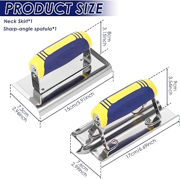 2Pcs Concrete Edging Trowel, Stainless Steel Concrete Tools Set for Shaping Steps & Verges, Rustproof Flat Finishing Trowel Plus Edger and Groover Set with Nonslip Handle(Set 2)