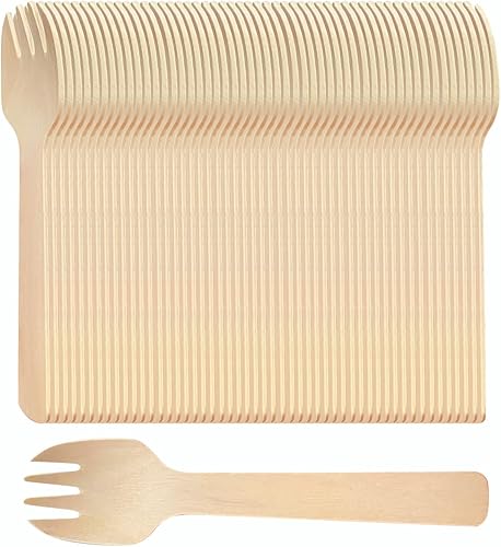 200 mini tenedores de madera de 4 pulgadas, madera de abedul compostable biodegradable, cucharas desechables de grado alimenticio, cubiertos de