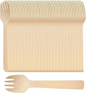 200pcs 4 inch Mini Wooden Forks, Biodegradable Compostable Birchwood, Food Grade Disposable Spoons Disposable Wooden Cutlery for Parties, Weddings, Camping.
