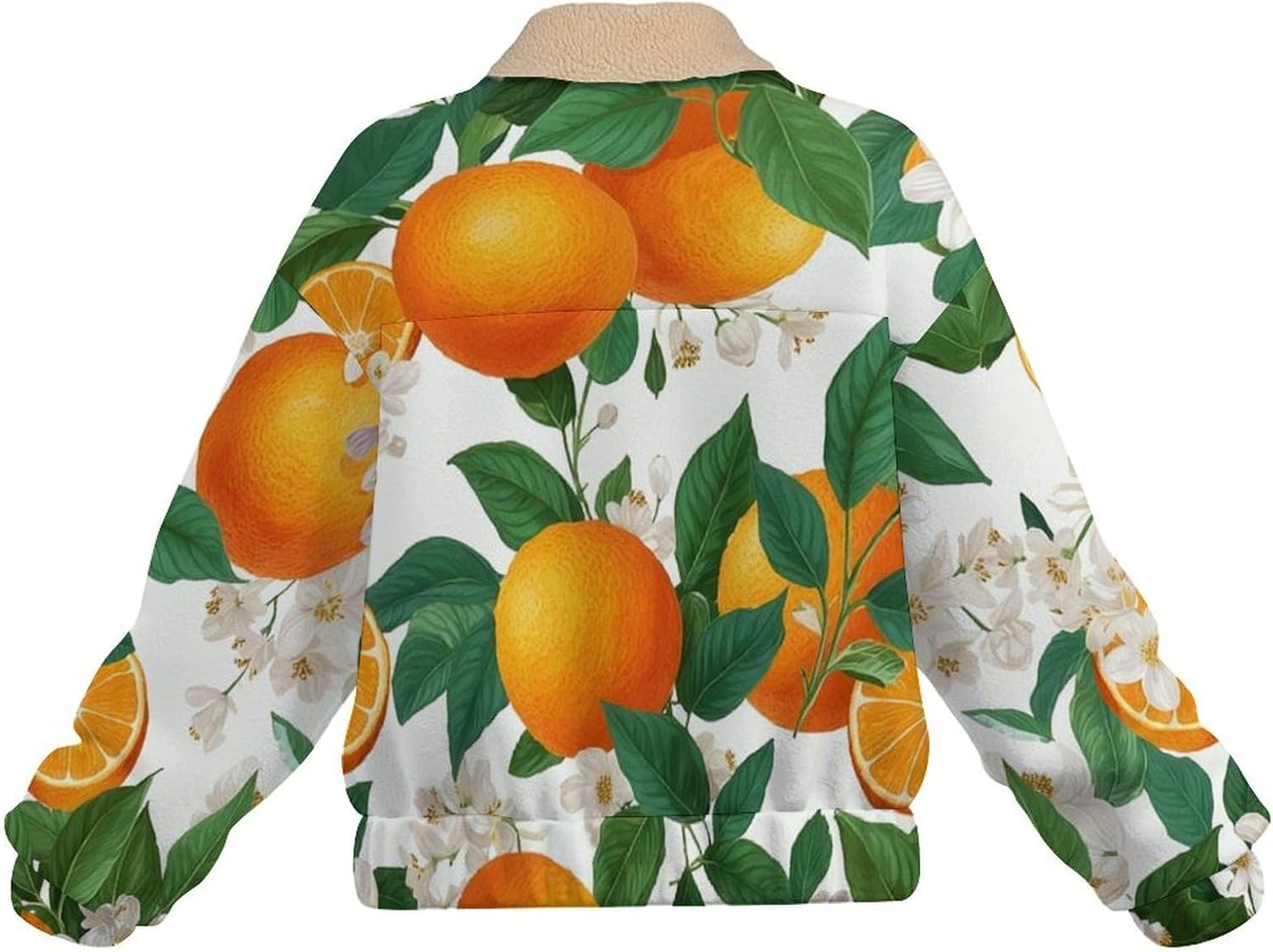 Women Winter Sherpa Lined Fleece Jacket, Long Sleeve Zip Up Oranges flowers Cropped Coats Warm Soft Polar Outwear