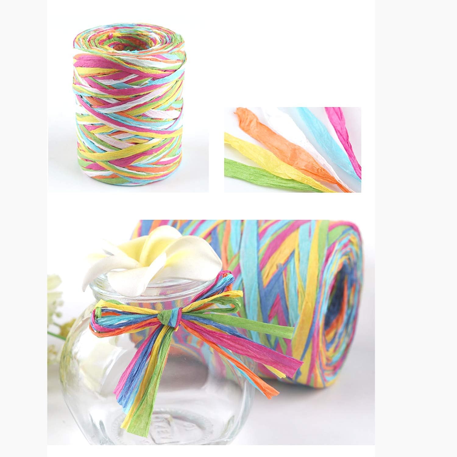 3 Rolls Colored Paper String Raffia Ribbon, 80 M/262 Feet Each, 6 Ply Colored Raffia Paper Strings Packing Twine for Festival Gifts, Gift Wrapping, DIY Decoration and Craft Projects