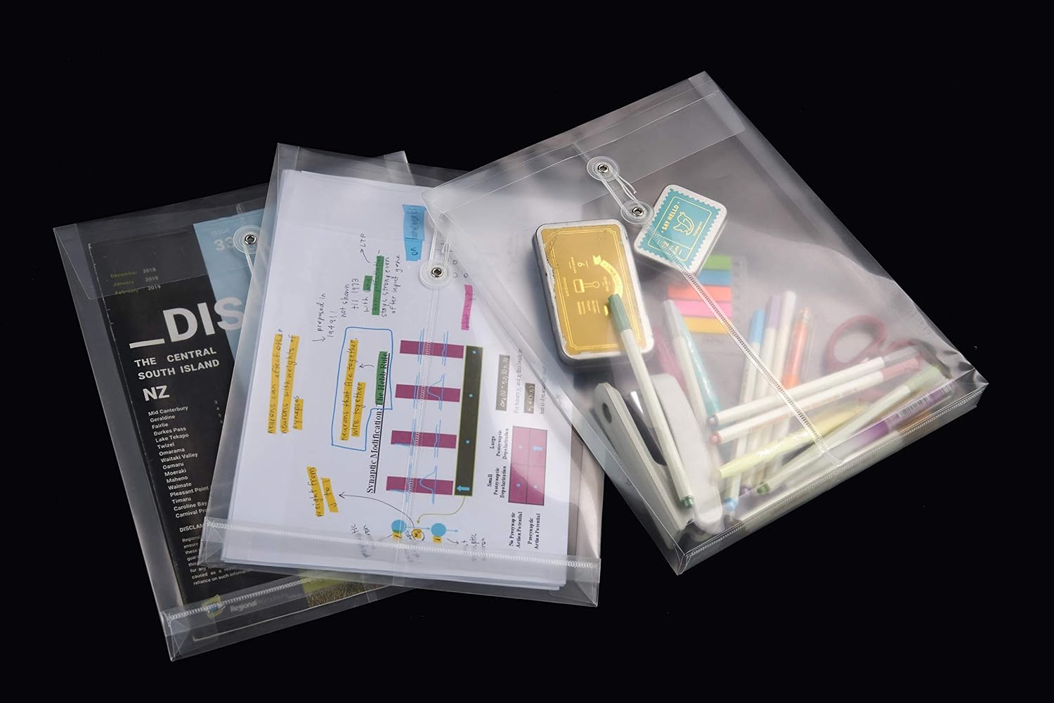 FANWU 12 Pack Clear Plastic Envelopes Poly Envelopes Expandable Files Document Folders with Button & String Tie Closure - Letter A4 Size - 1-1/4 Inch Expansion - for School Office and Home